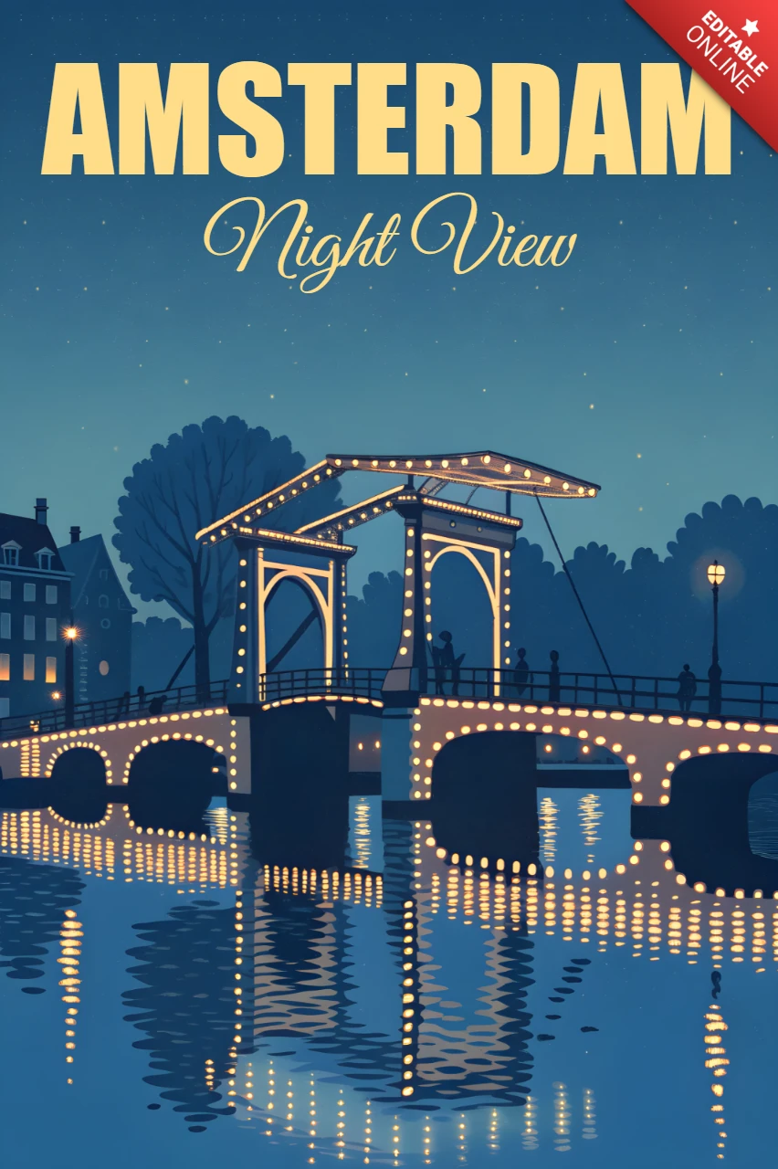 アムステルダム夜景デザインテンプレートポスター用
