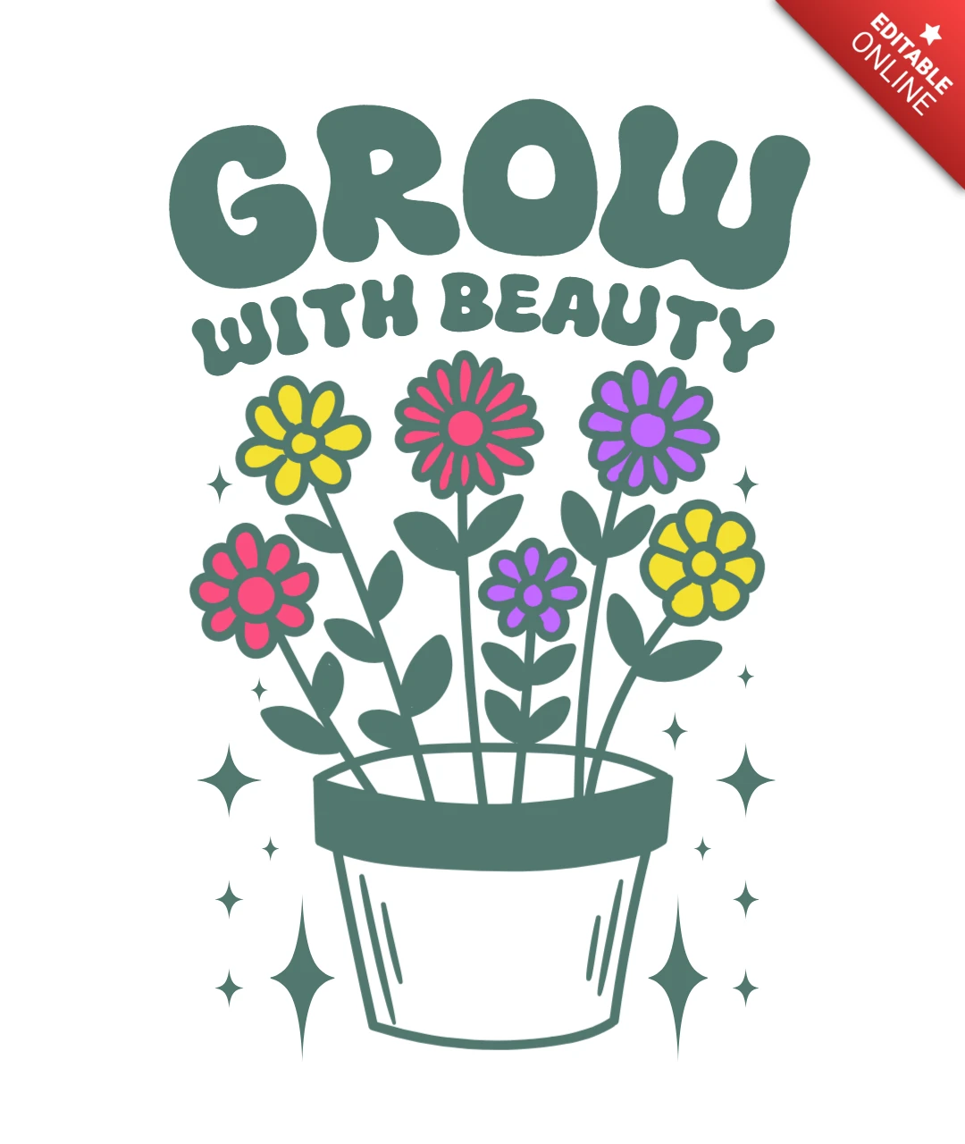 Cresça com beleza arte floral motivacional para um design de camiseta de mentalidade positiva