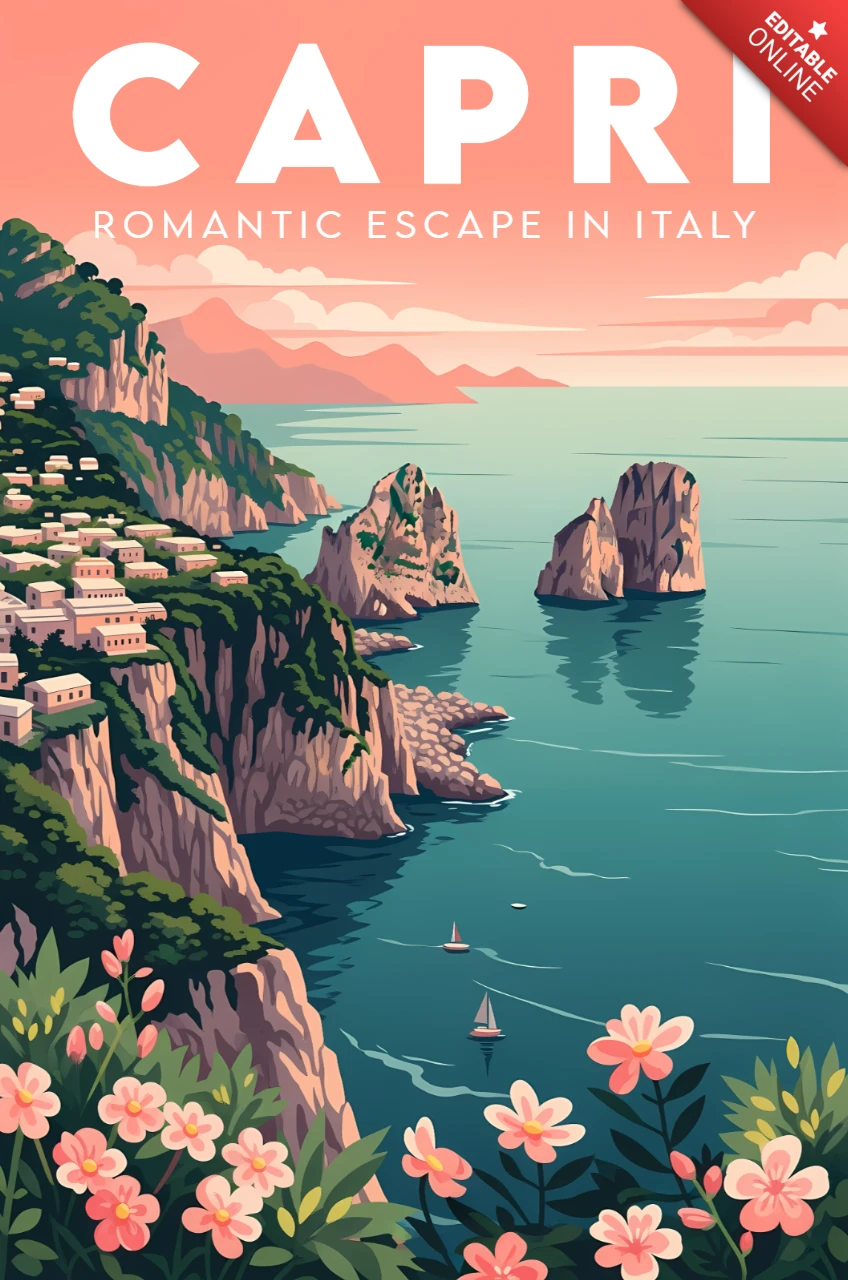 Capri Nature Inspired Poster Design Template with Scenic Coastal Landscape