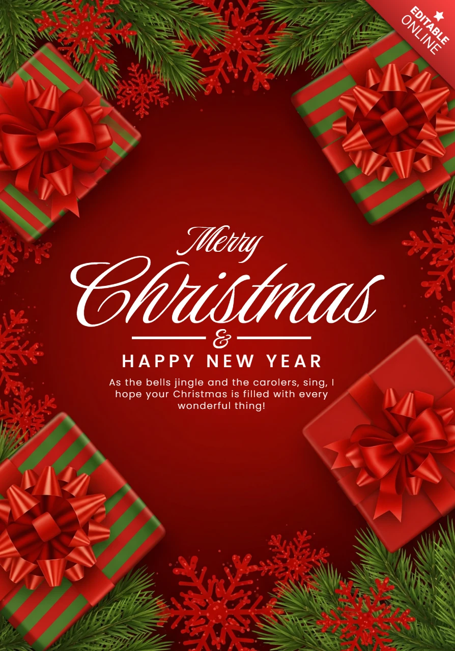 Çam dalları ve kar taneleri ile şık mevsimsel tasarıma sahip Noel kartı