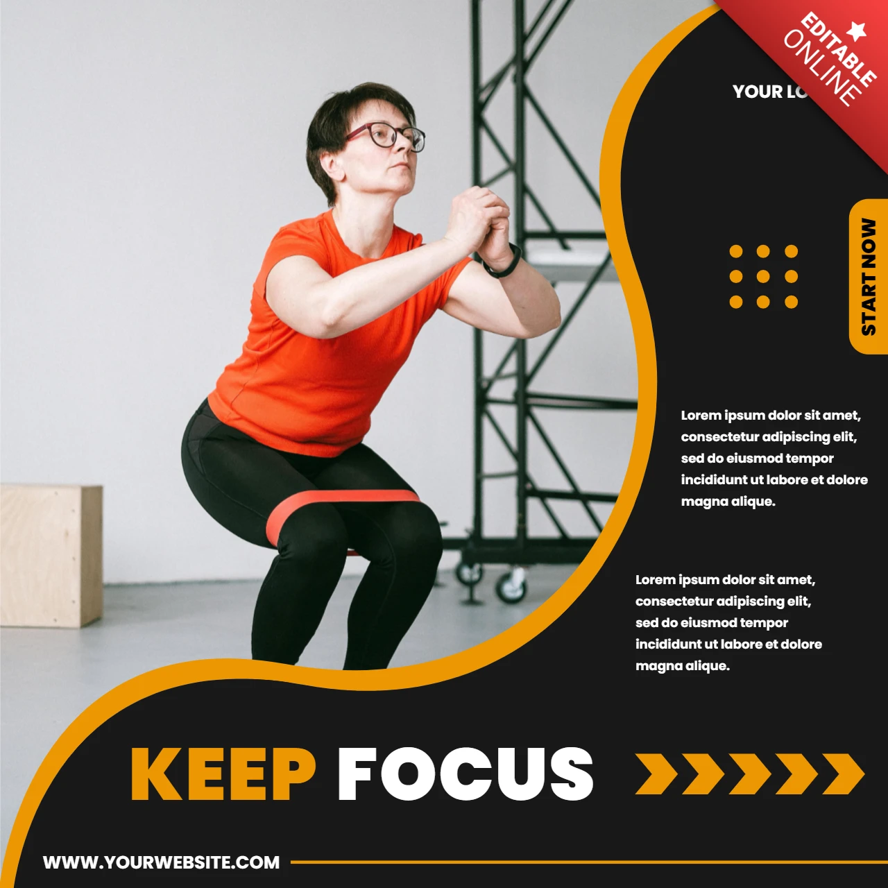 Plantilla de diseño de post de instagram comercial de gimnasio motivacional