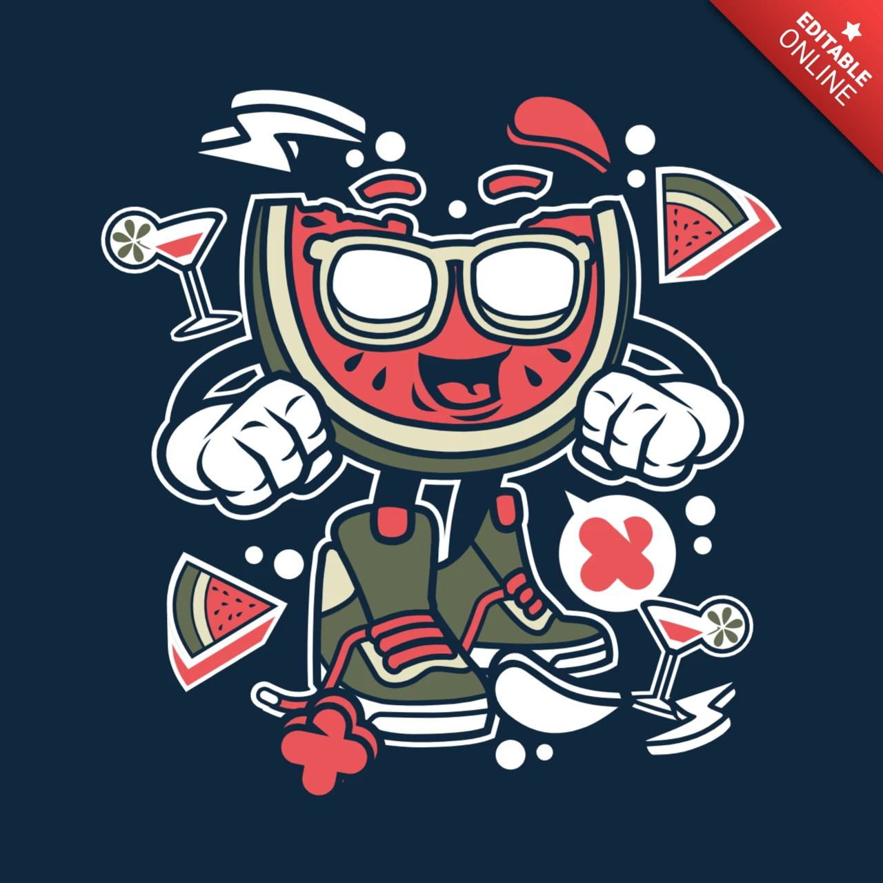 Watermelon Cartoon Character T-Shirt Design Template