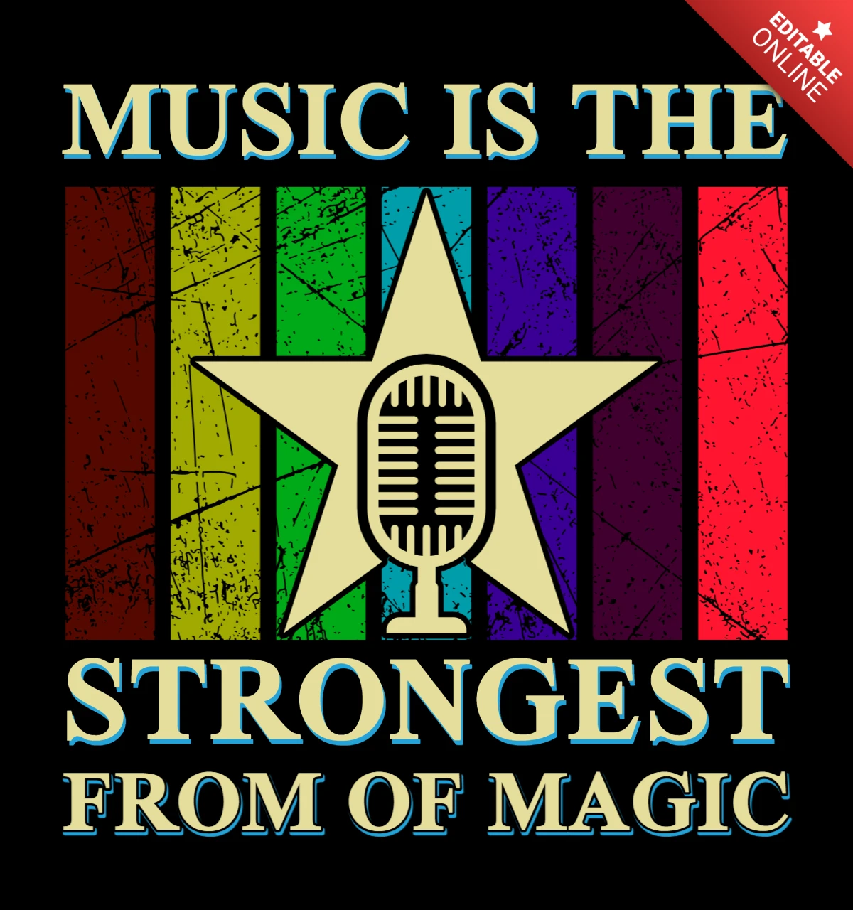 Vintage Music Quote Design Template with Microphone and Colorful Stripes