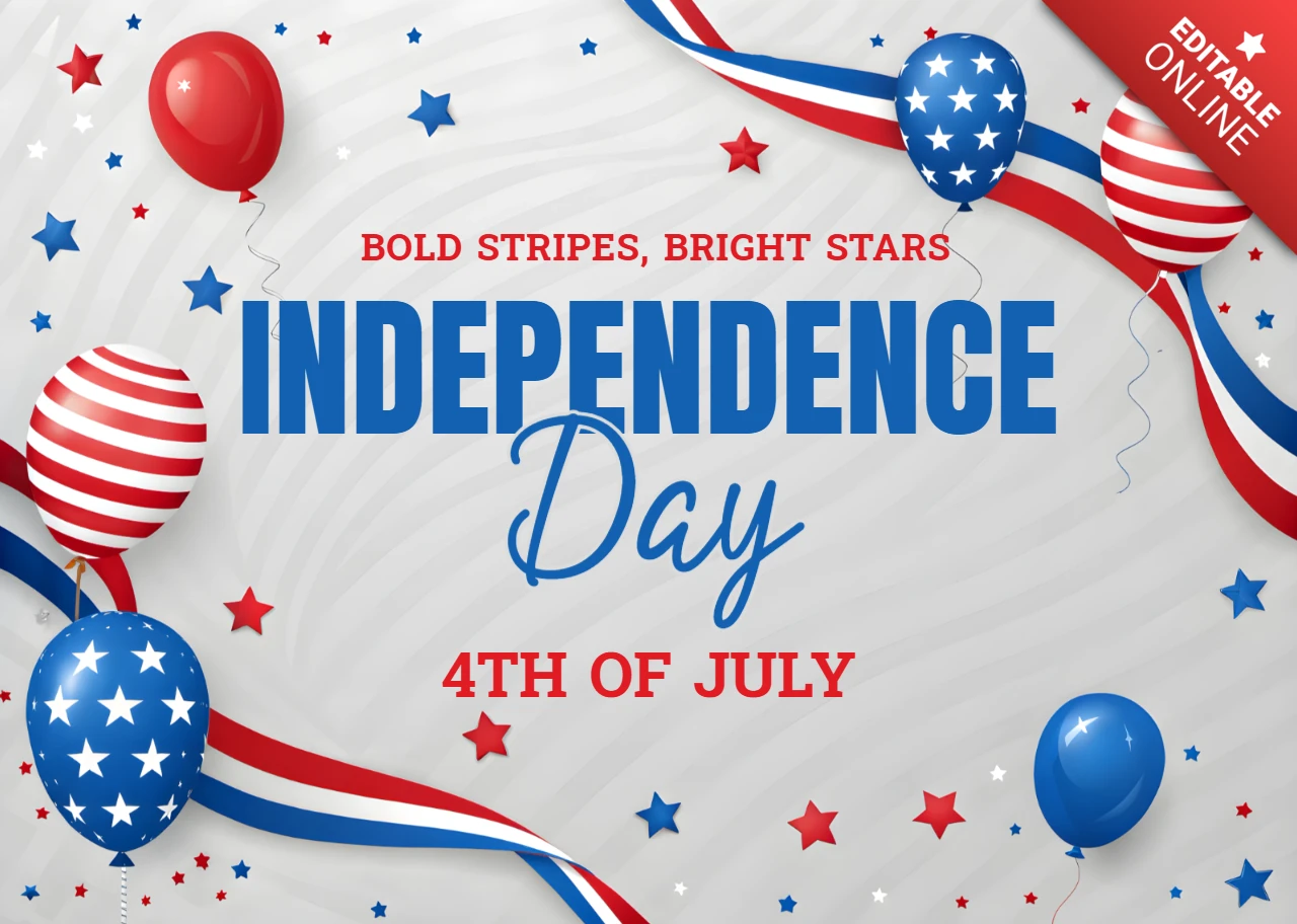 Independence Day Celebration Template with Bold Stripes and 3D Balloons