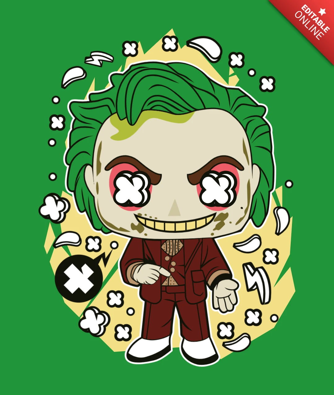 Green Hair Joker Pop Culture T-Shirt Design Template