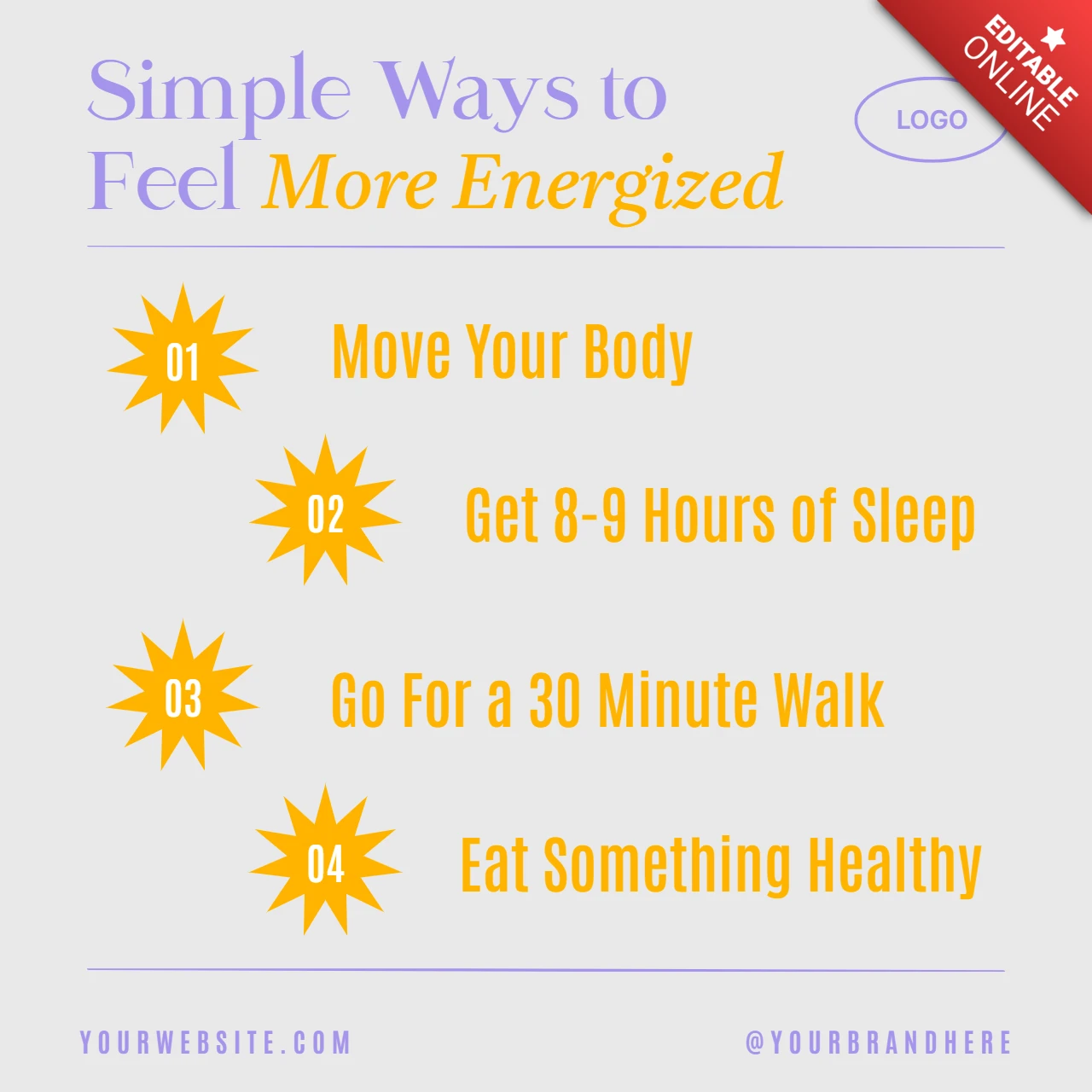 Energie opwekkende tips instagram post design template