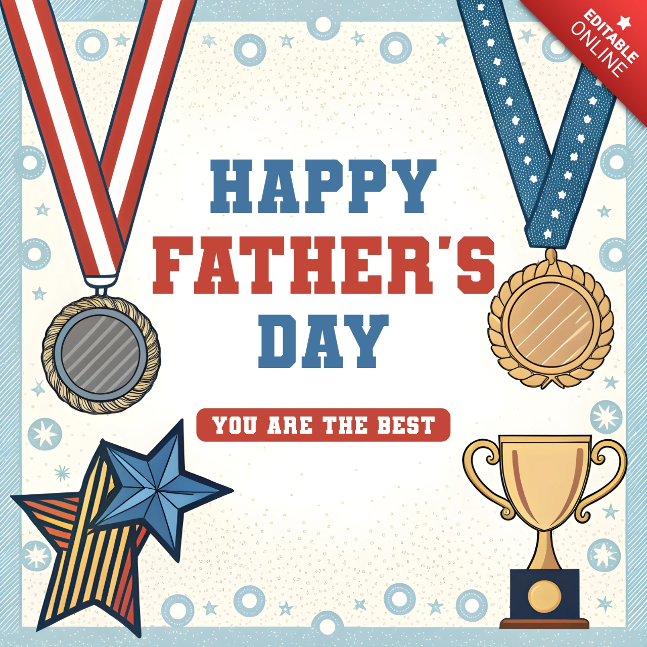 Retro Father's Day Design Template with Medals and Trophies