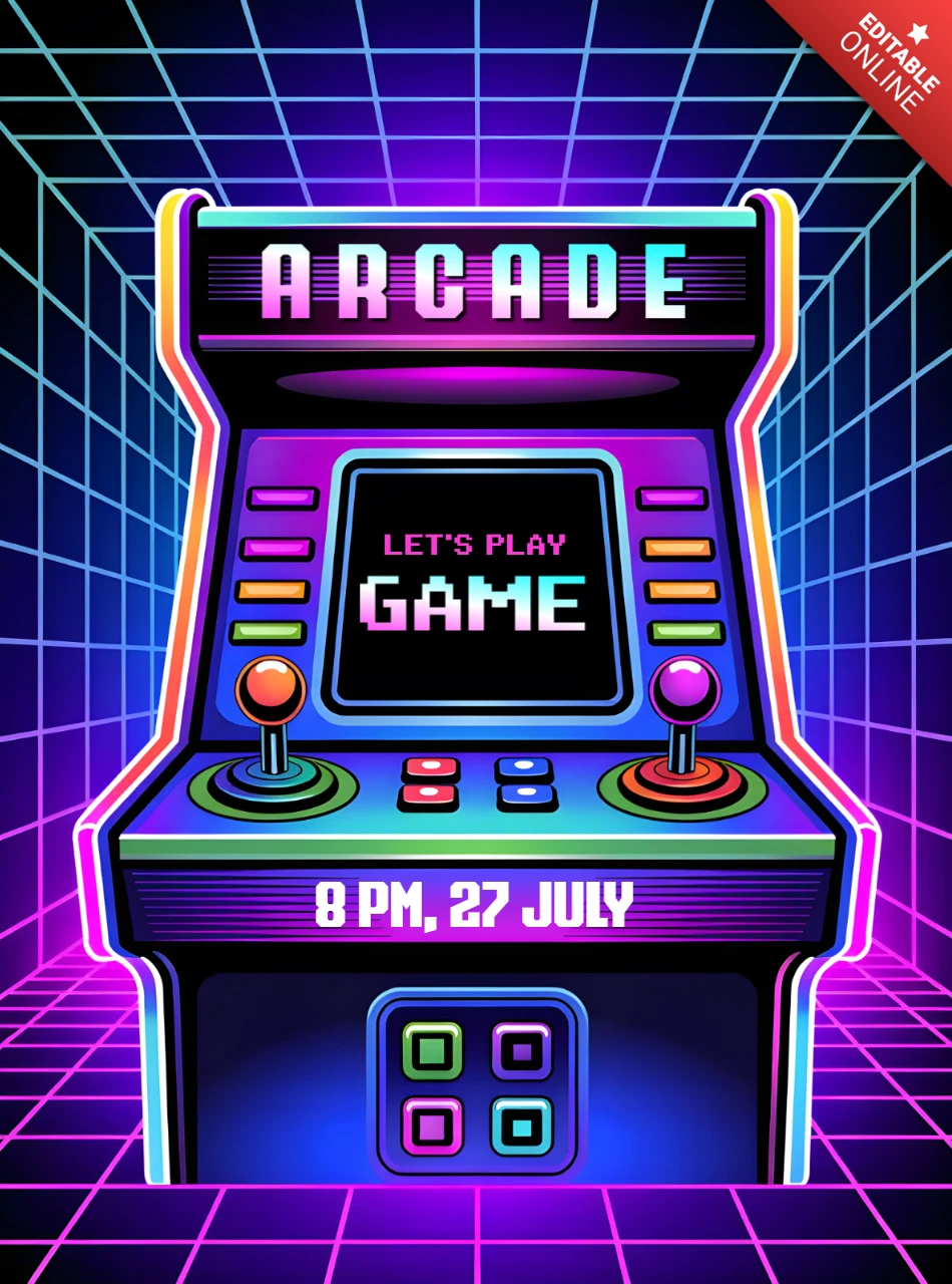Retro-Arcade-Spielnacht Designvorlage für Veranstaltungsflyer