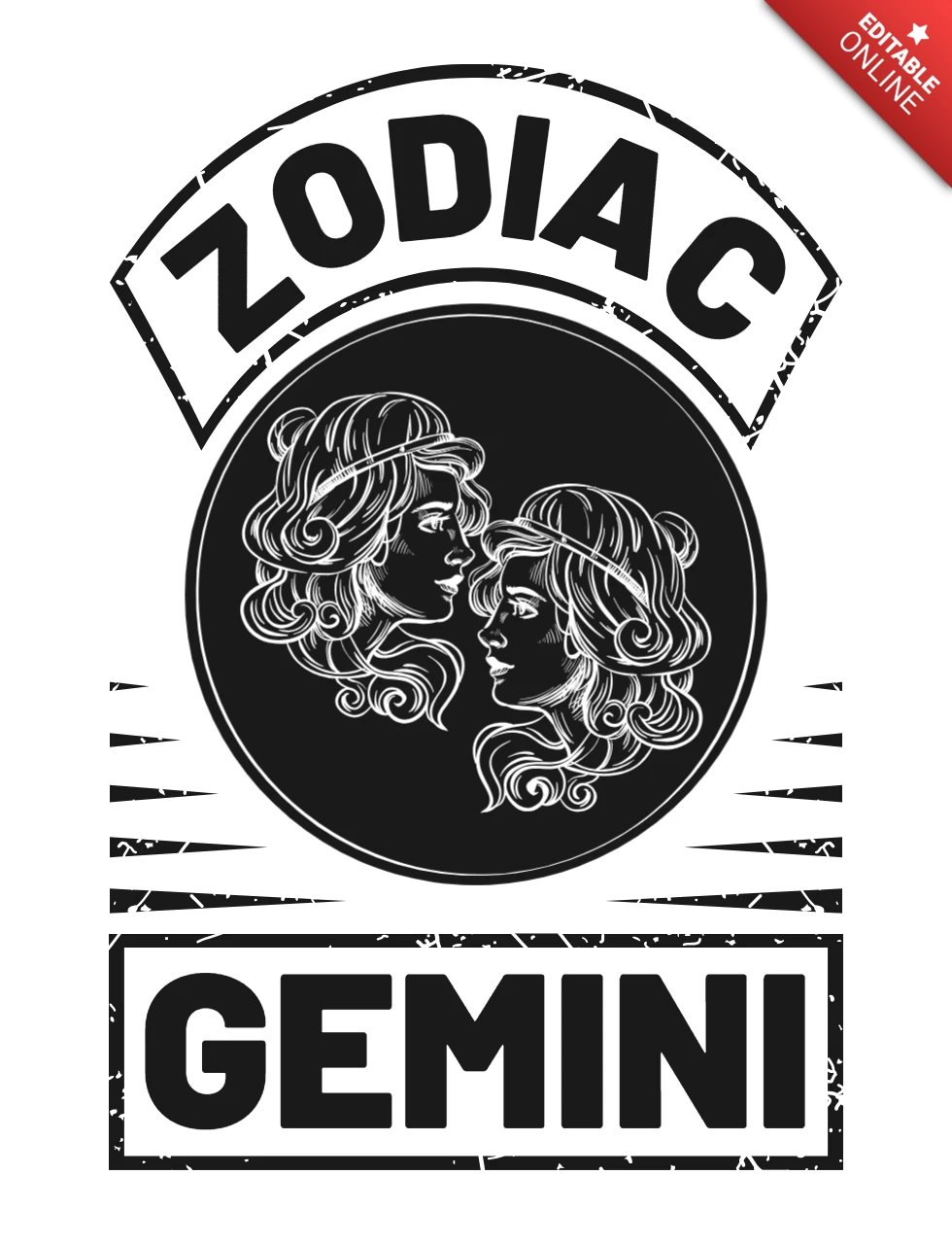 Modelo de design vintage do zodíaco gêmeos com ilustrações artísticas