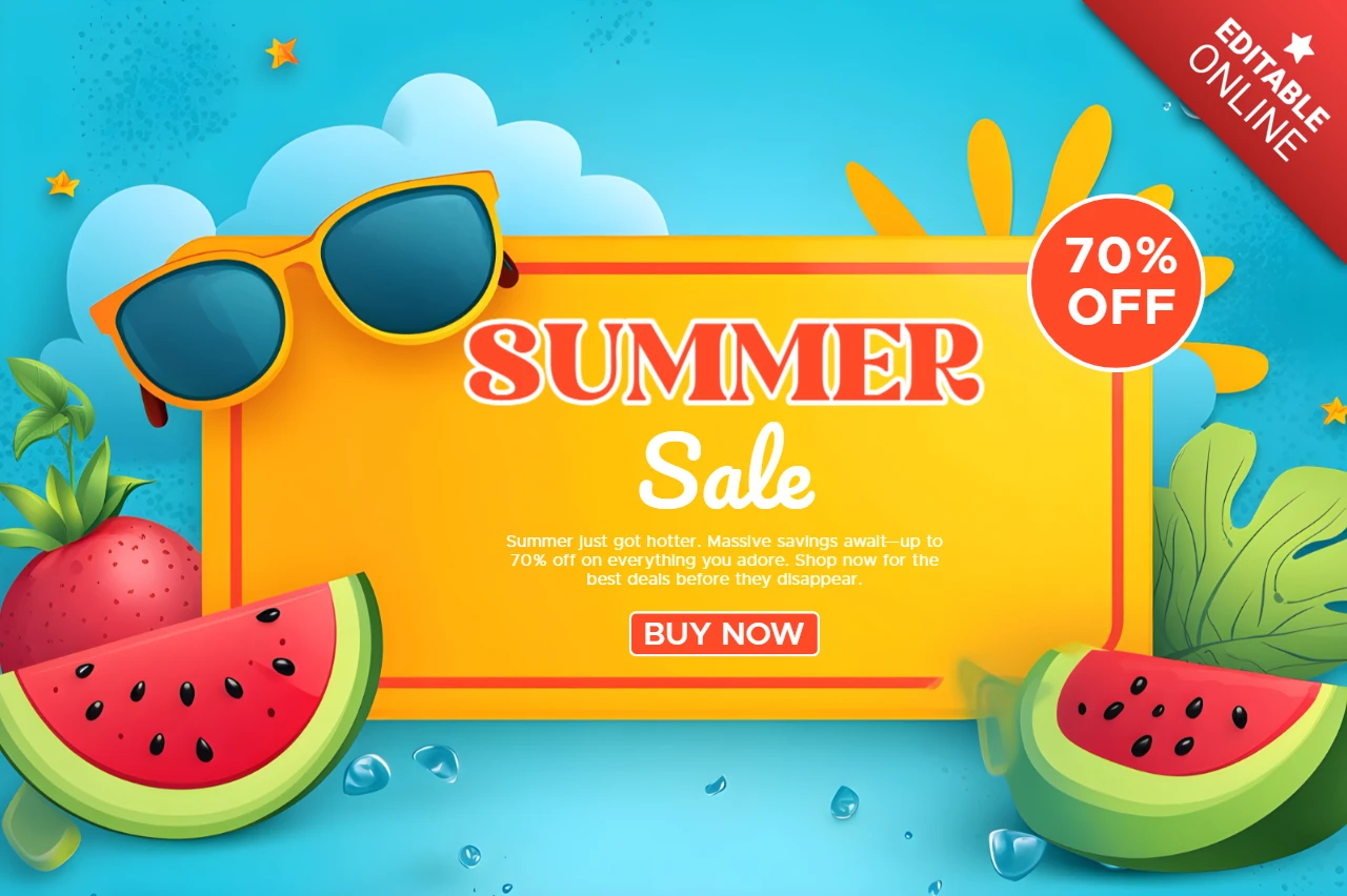 Modello di design per saldi estivi con frutta e occhiali da sole
