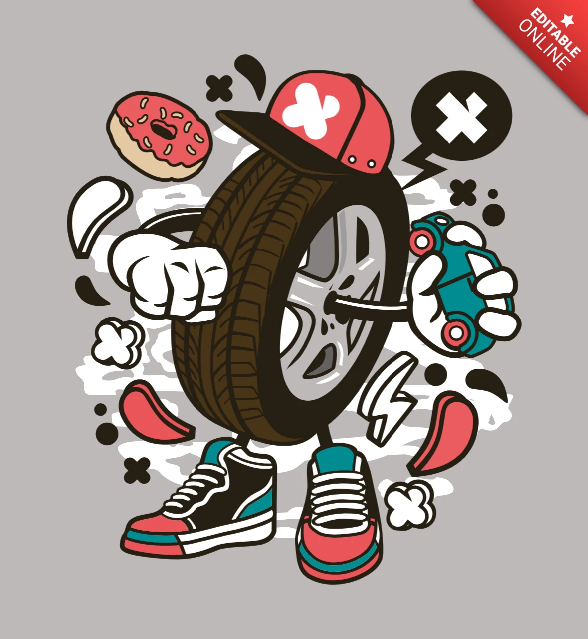Modèle de t-shirt avec personnage de bande dessinée pour roue de garage