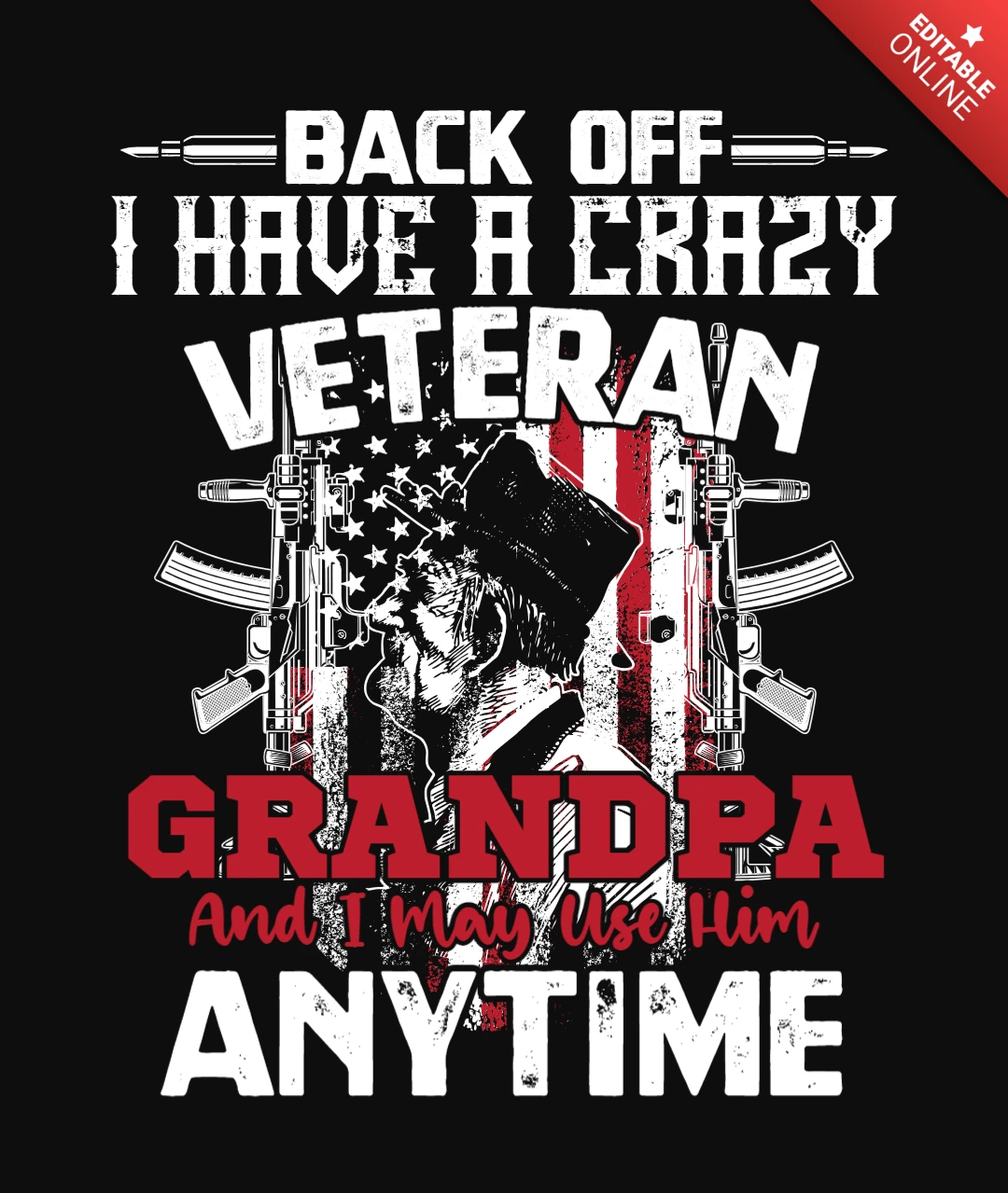 Modelo de design de camiseta do vovô veterano louco dos EUA