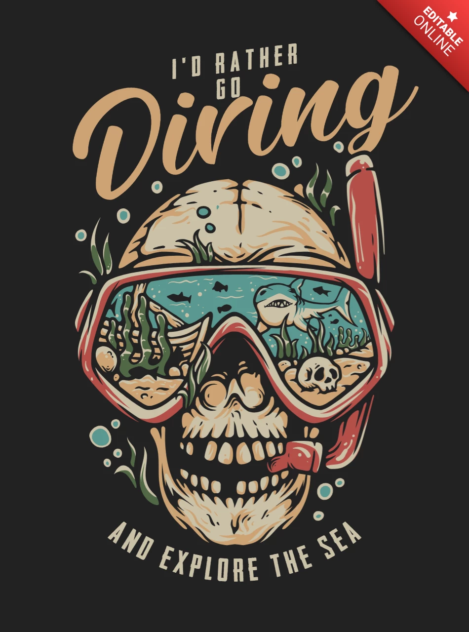 Skull Wearing Diving Goggles Vintage T-shirt Design Template