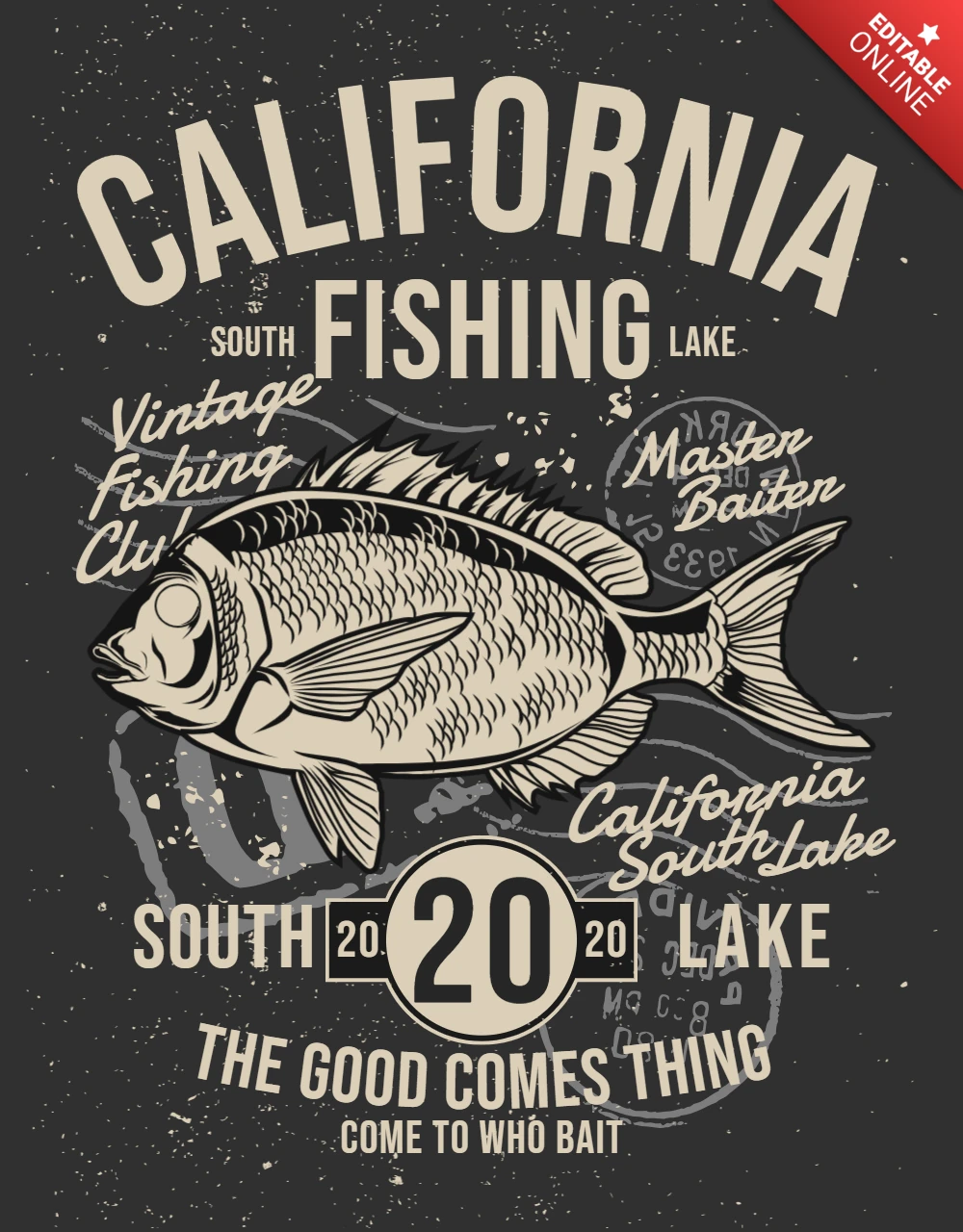 Modelo de design de camiseta vintage de pesca da Califórnia