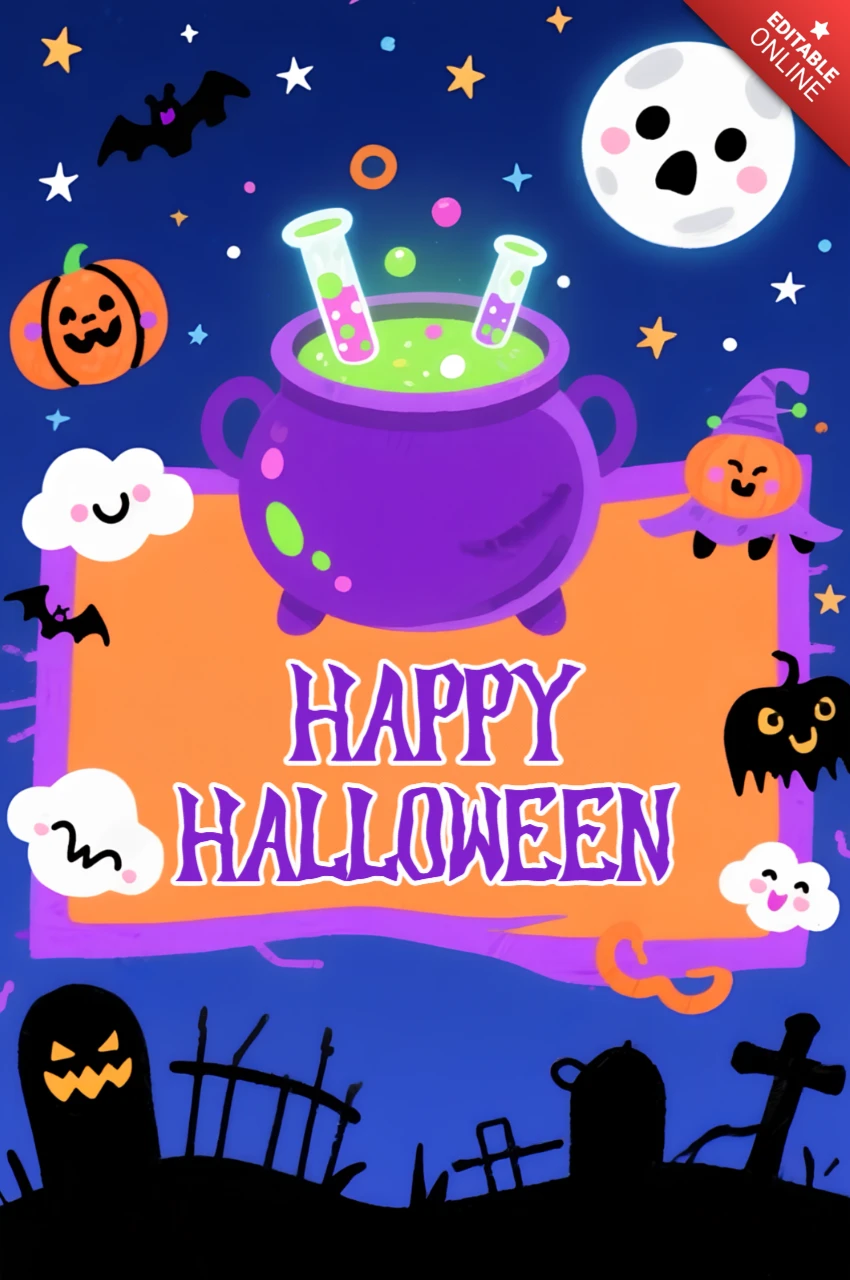 Playful Halloween Cauldron Design Template for Festive Greeting Cards