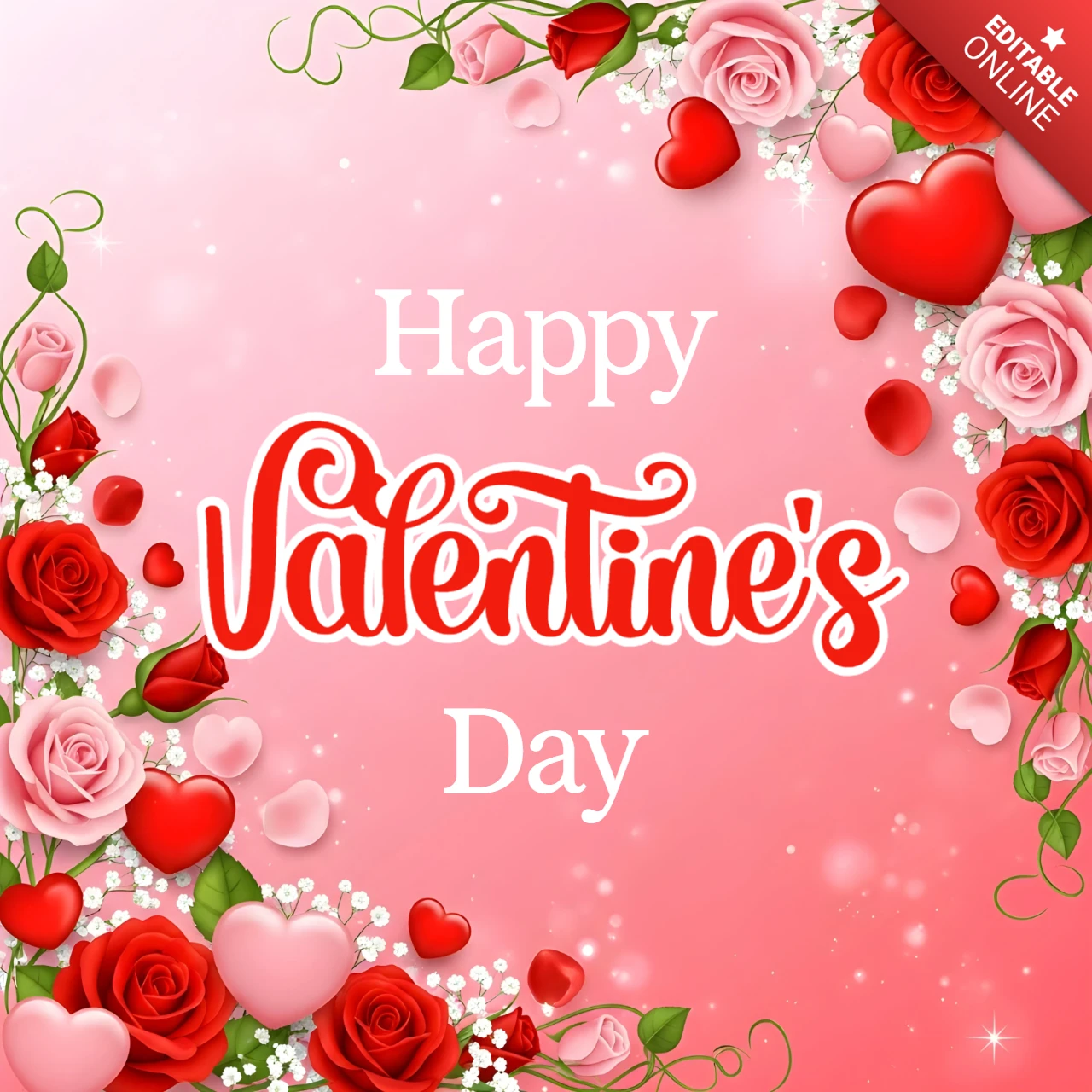 Valentine's Day Floral Design Template for Greeting Card