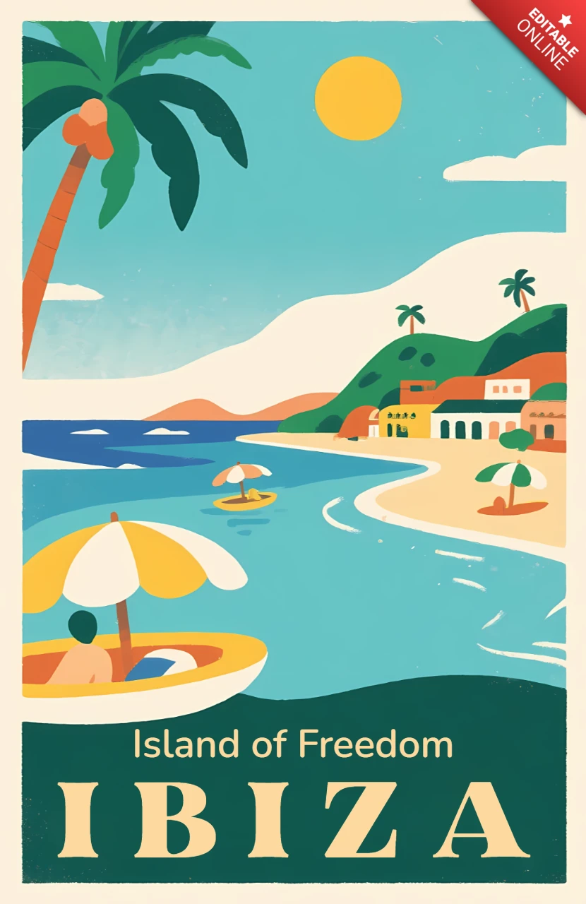 Design template retro flat ibiza beach per poster e stampa