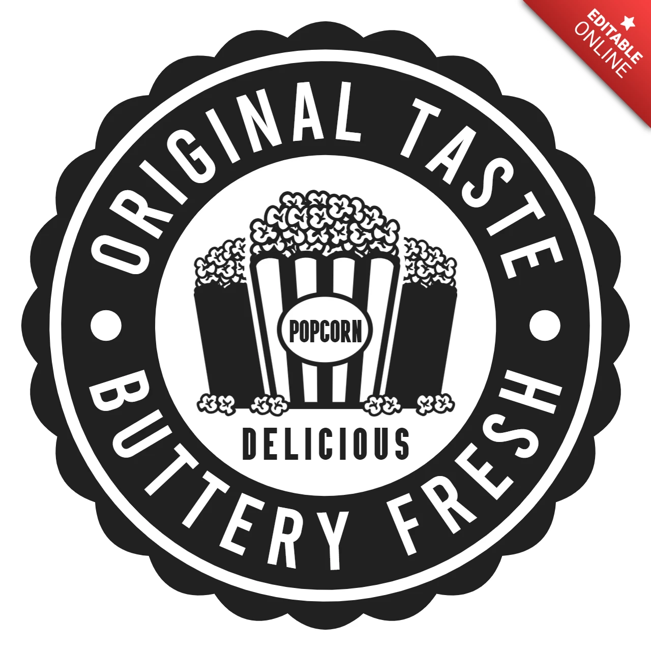Delicious Popcorn Stamp Logo Design Template