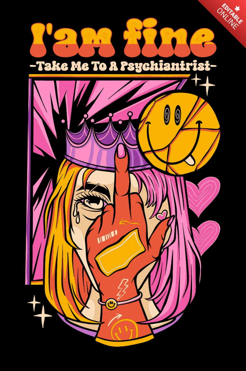 Fettes Grafik-T-Shirt-Design-Template mit kantiger Kunst und ausdrucksstarken Emojis
