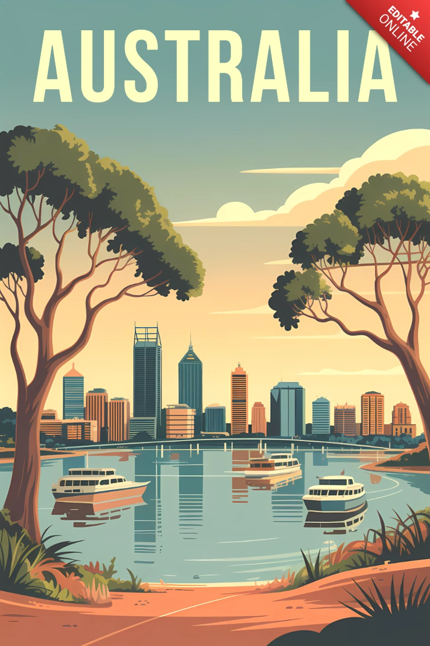Modelo de design retro da Austrália para pôsteres de viagem
