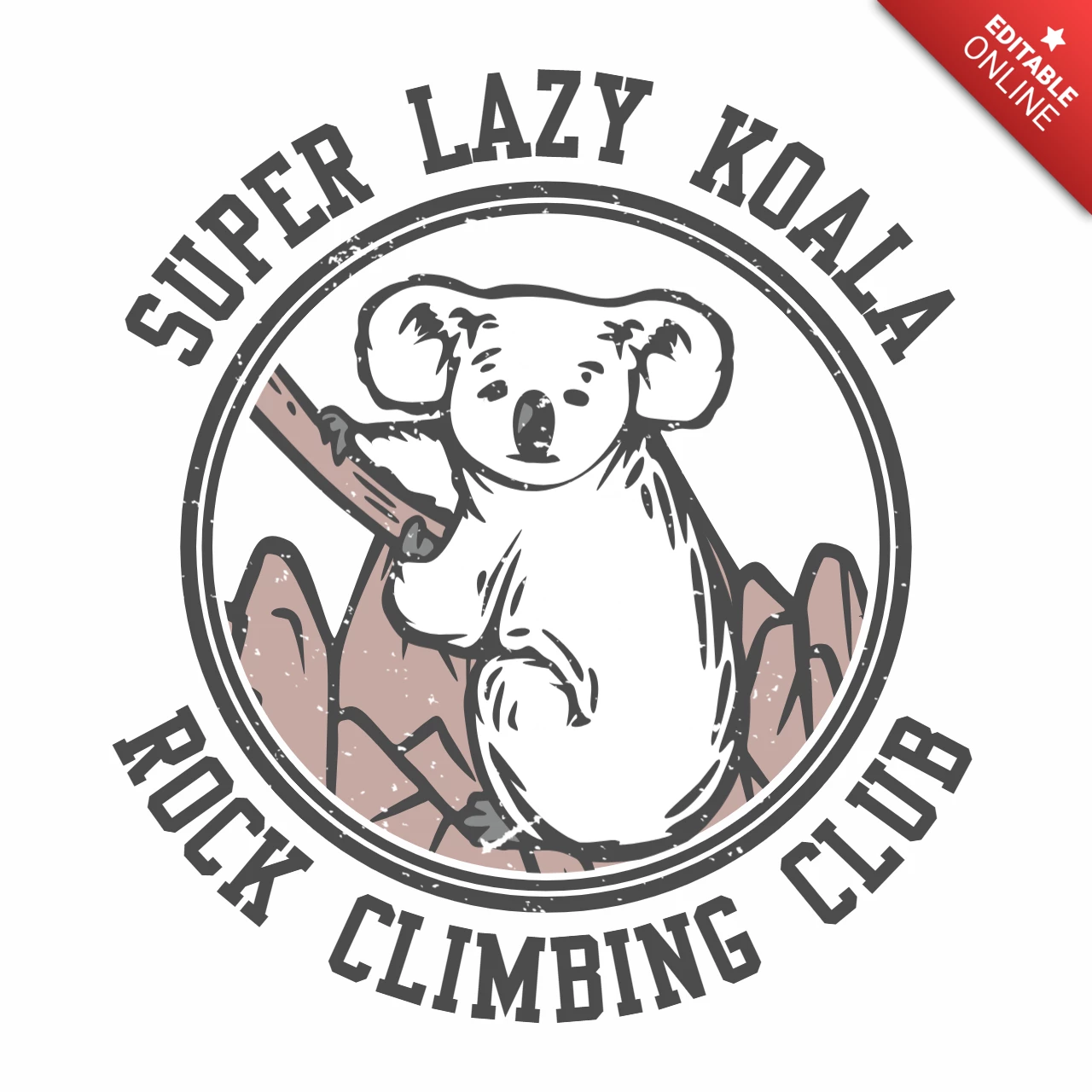 Vintage Lazy Koala Rock Climbing Club Logo Design Template