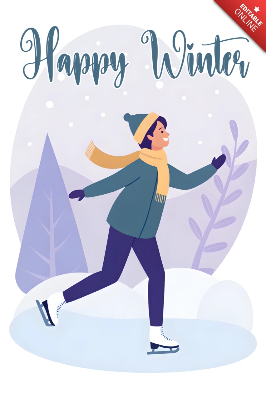 Winter Ice Skating Design Template for Greeting Cards