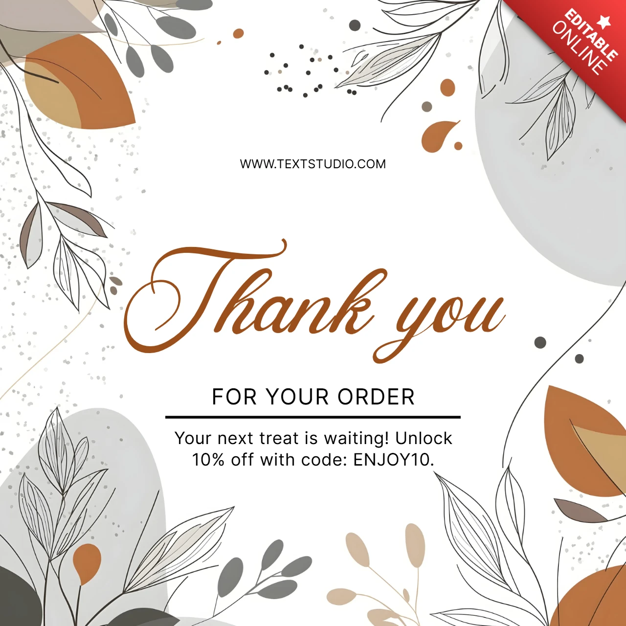 Modern Autumn Leaf Thank You Order Card Template