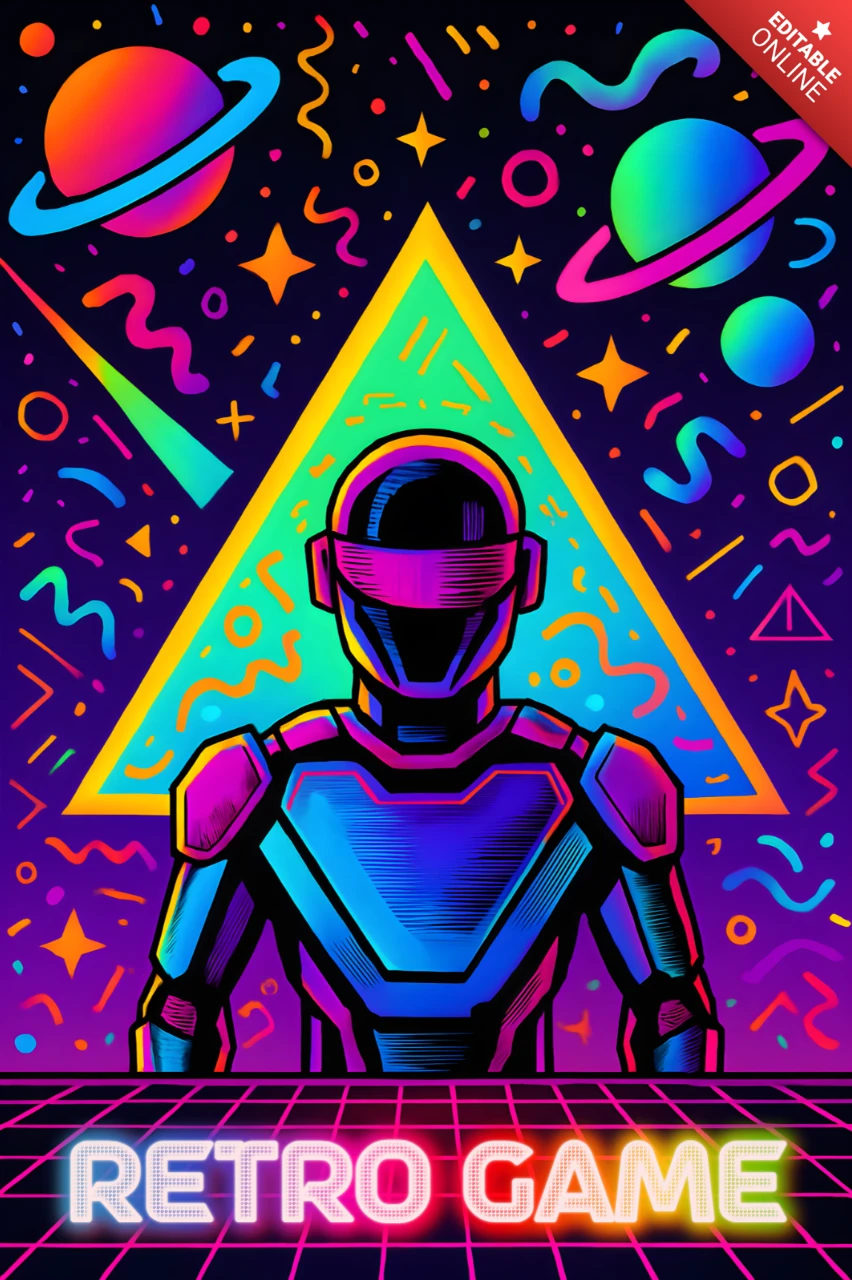 Template de design neon de jogo retrô para camisetas
