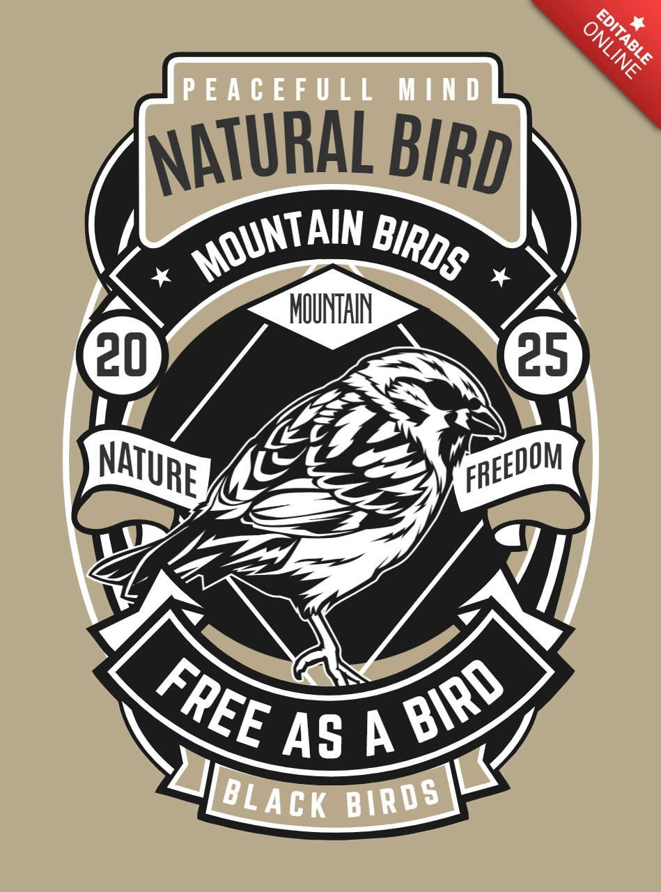 Modelo de design de camiseta retrô com pássaro natural