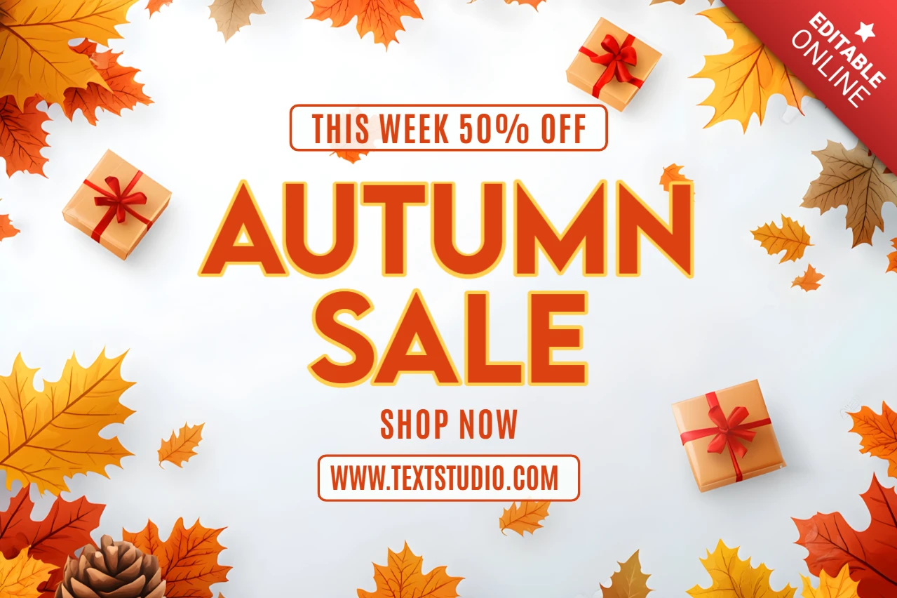 Herbstverkaufsdesignvorlage mit Blättern und Geschenken für Werbeflyer