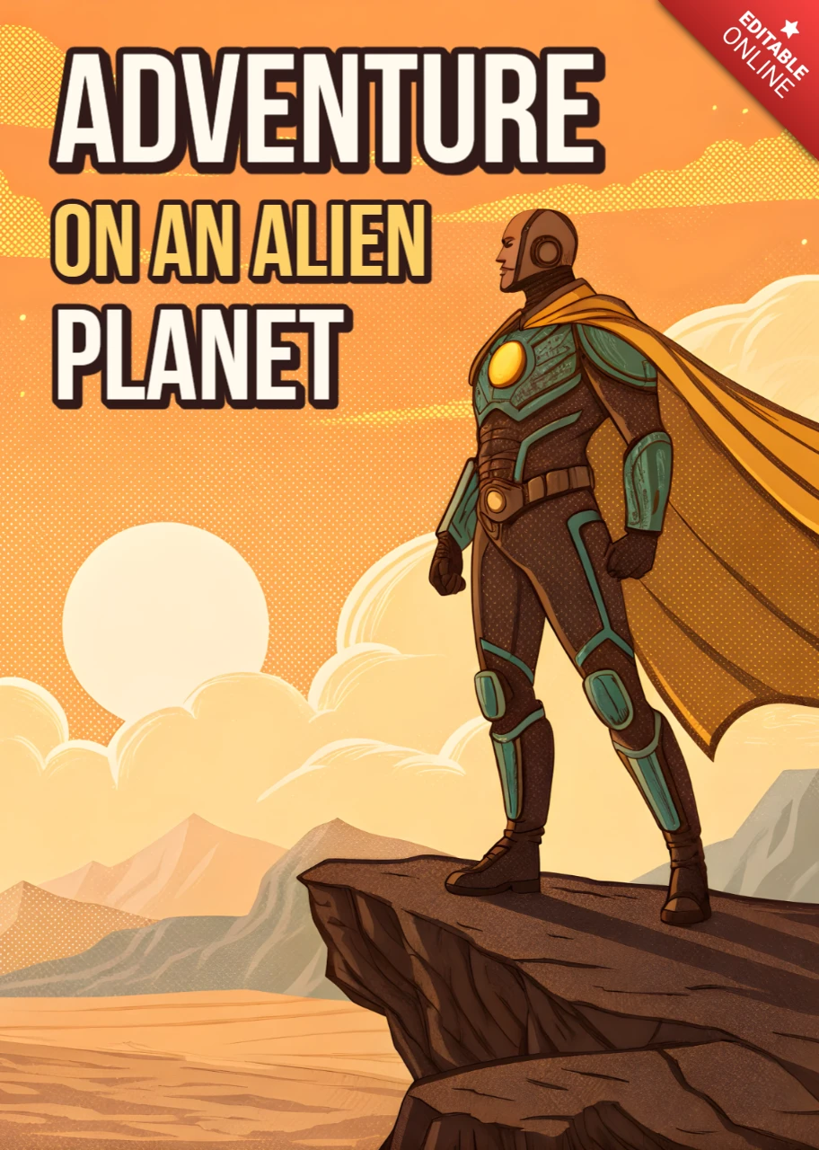 Abenteuer auf einem fremden Planeten Comic-Stil Plakatdesign-Vorlage