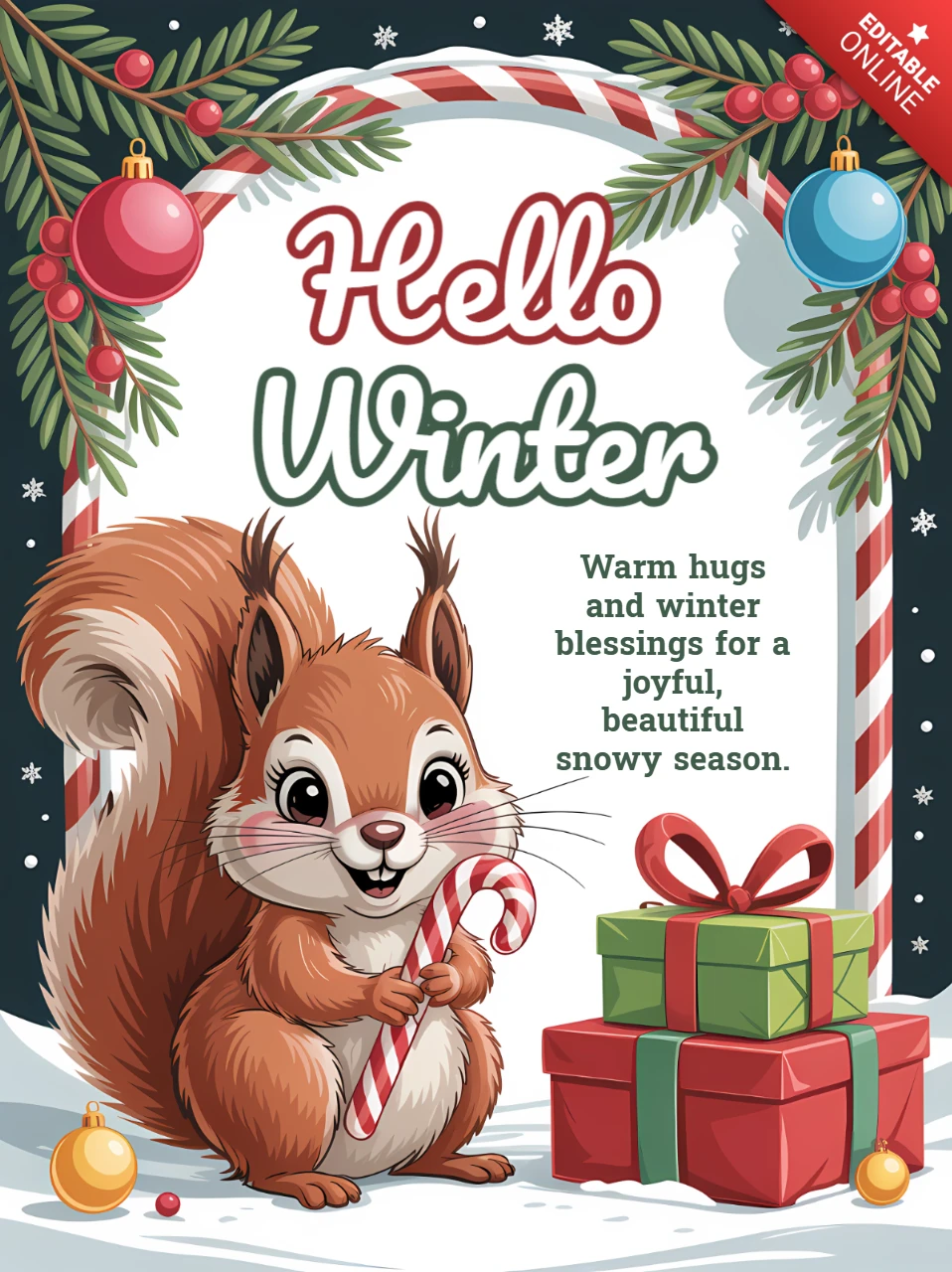 Winter-Eichhörnchen-Designvorlage für Feiertagsgrusskarten