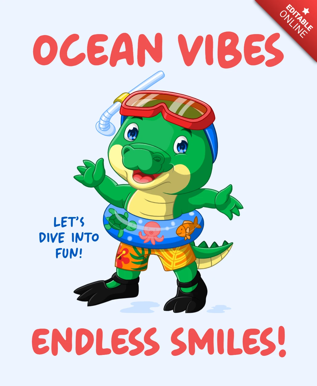Modelo divertido com vibrações do oceano para design de sorrisos infinitos