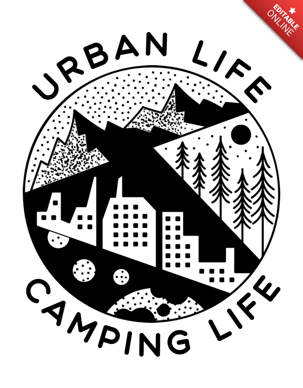Geometría sagrada camping vida vida urbana silueta insignia plantilla diseño