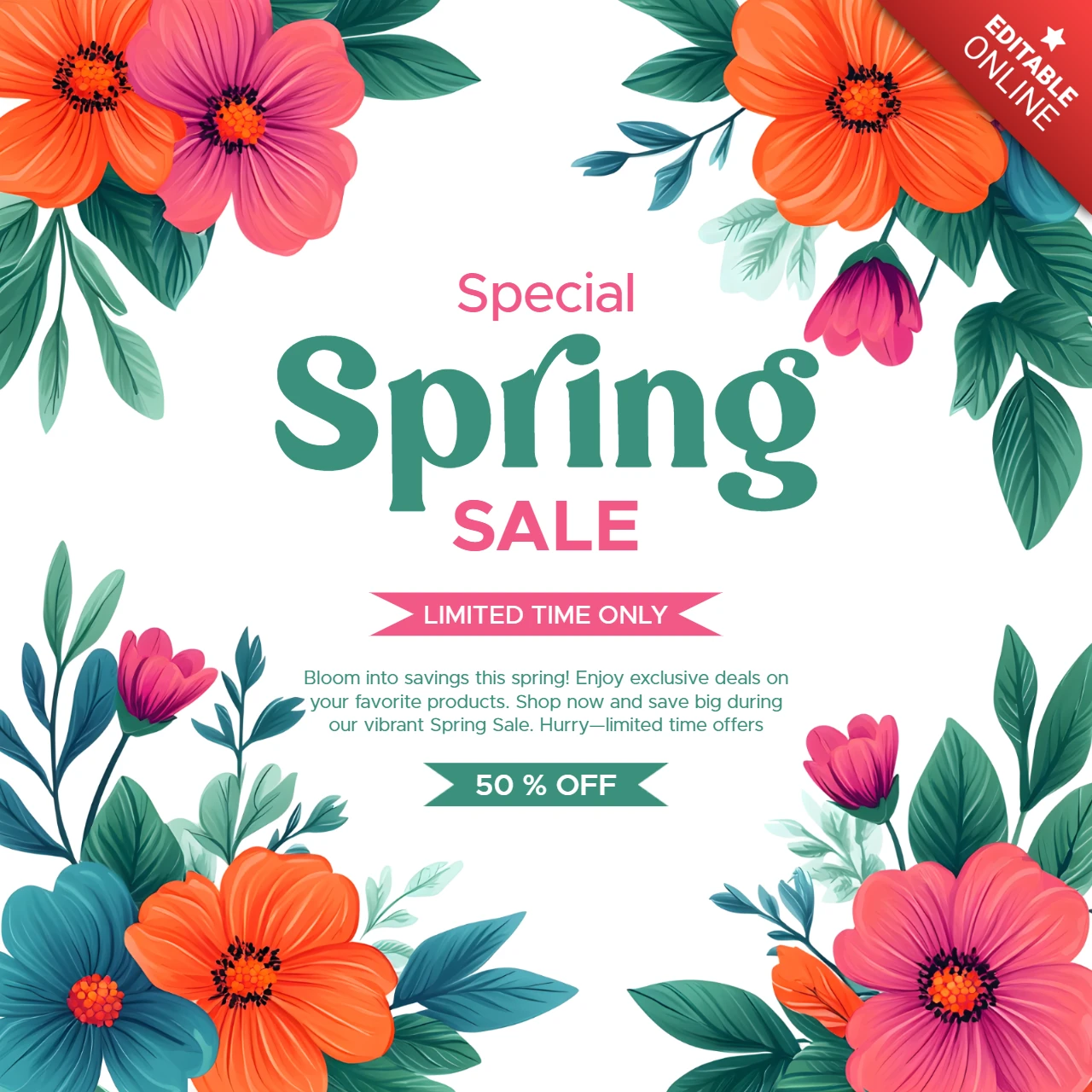 Vibrant Floral Spring Sale Template Design for Limited Time Offers