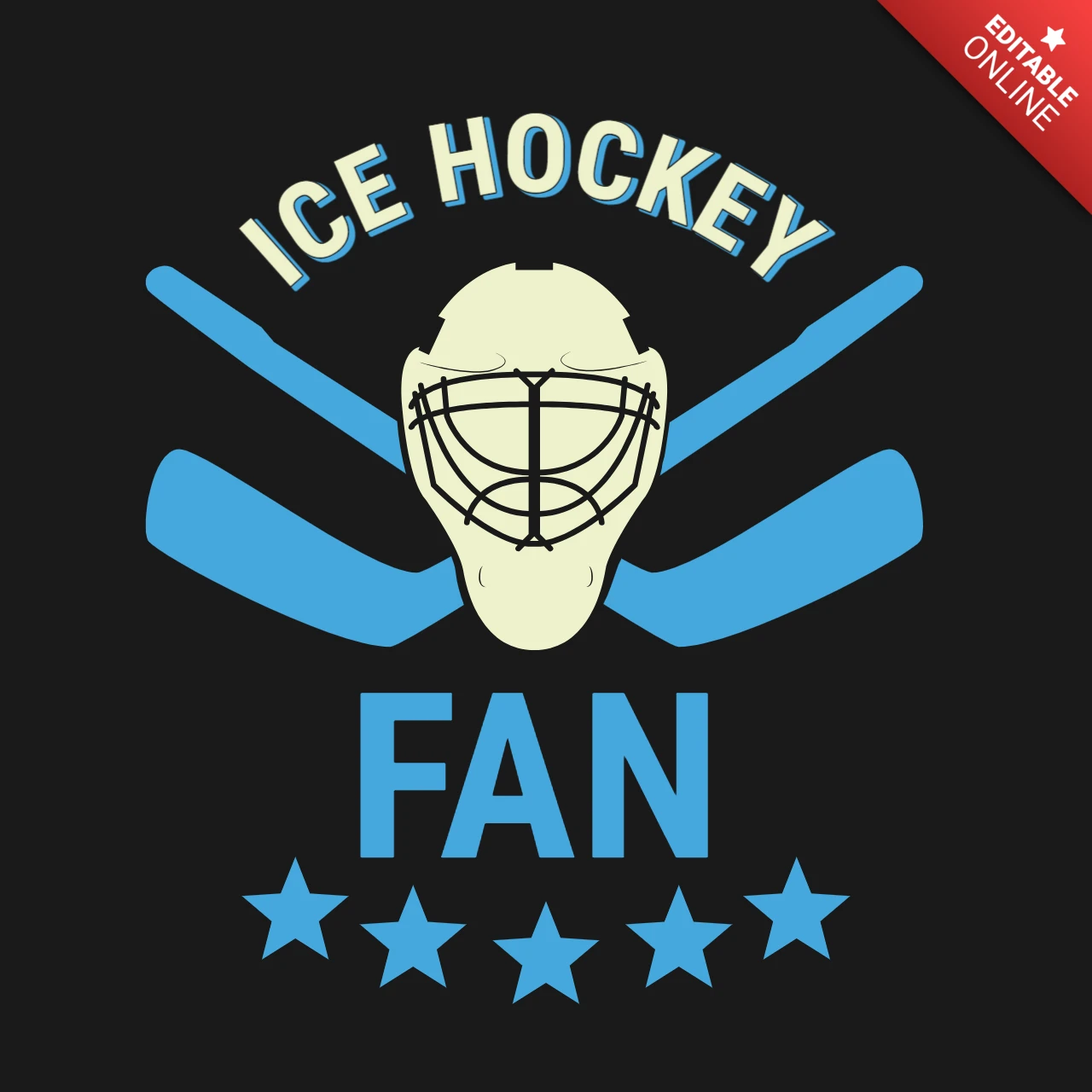 Tifoso di hockey su ghiaccio con maschera da portiere e bastoni incrociati Modello di design per t-shirt sportiva