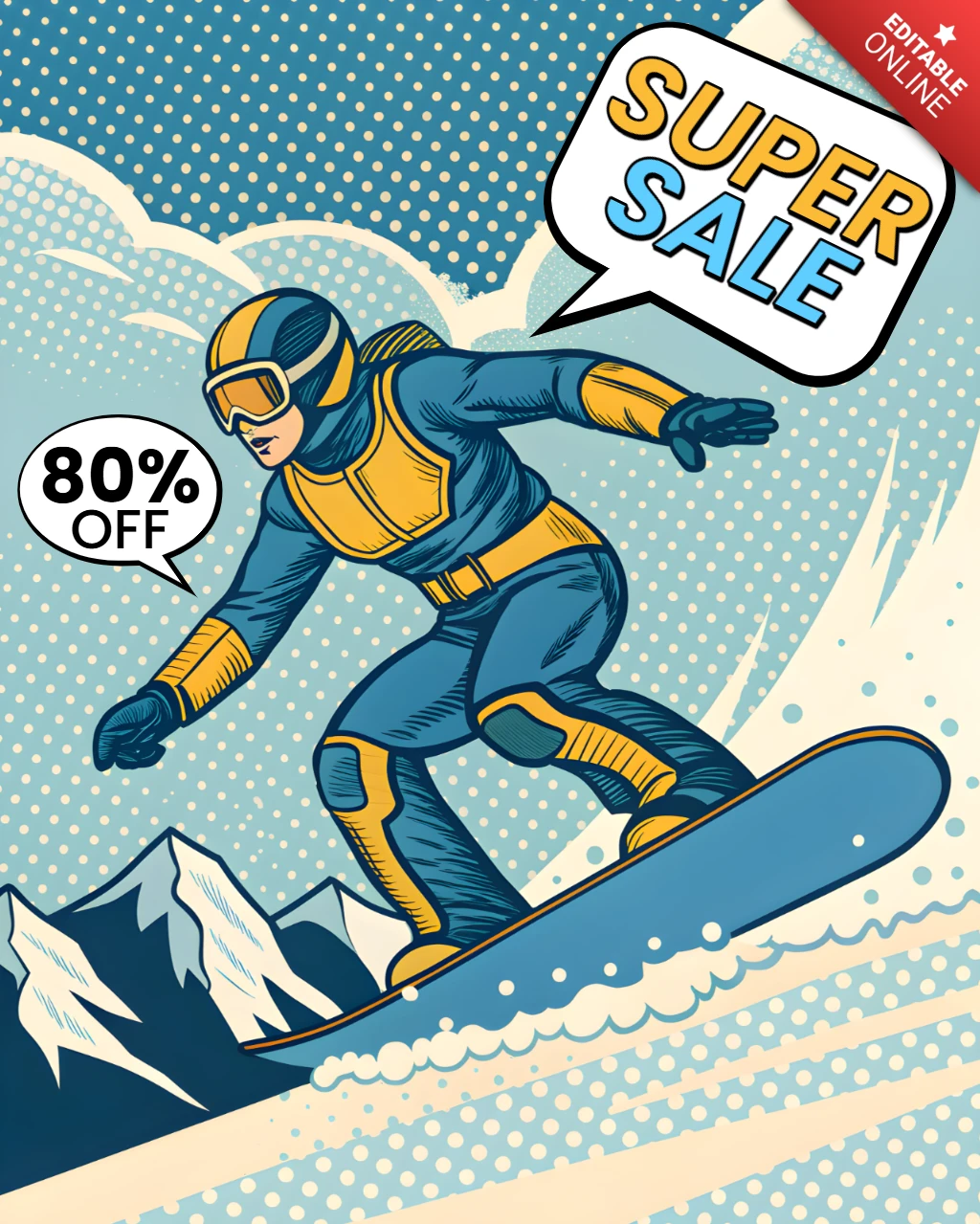 Pop-Art-Ski-Verkauf-Designvorlage für Werbeflyer