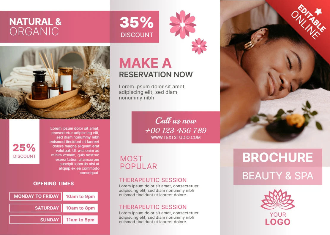 Brochure de spa élégant avec des éléments naturels et un design floral