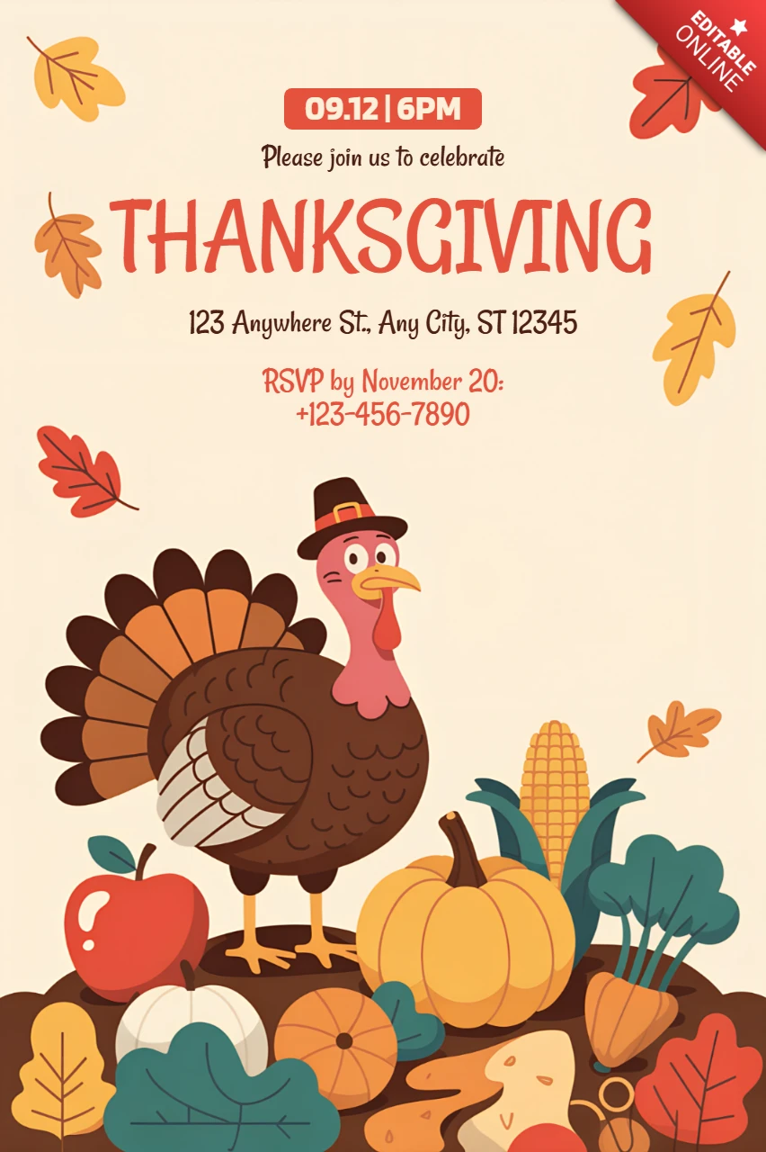 Thanksgiving Turkey Design Template for Festive Invitations