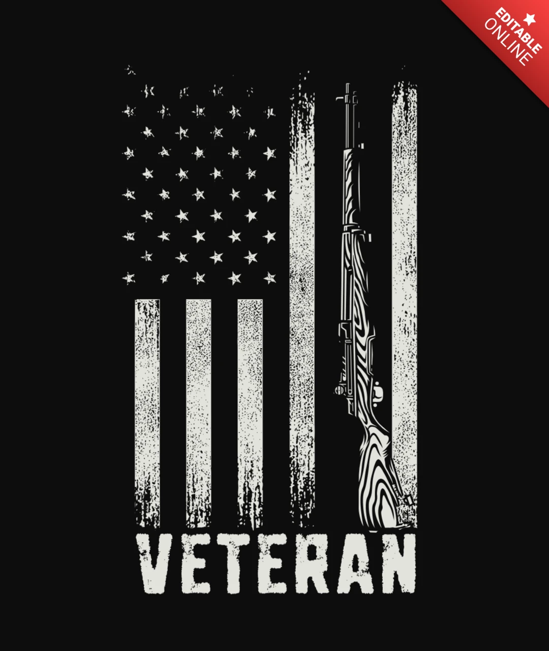 Desenho de camiseta com arma de veterano e bandeira dos Estados Unidos