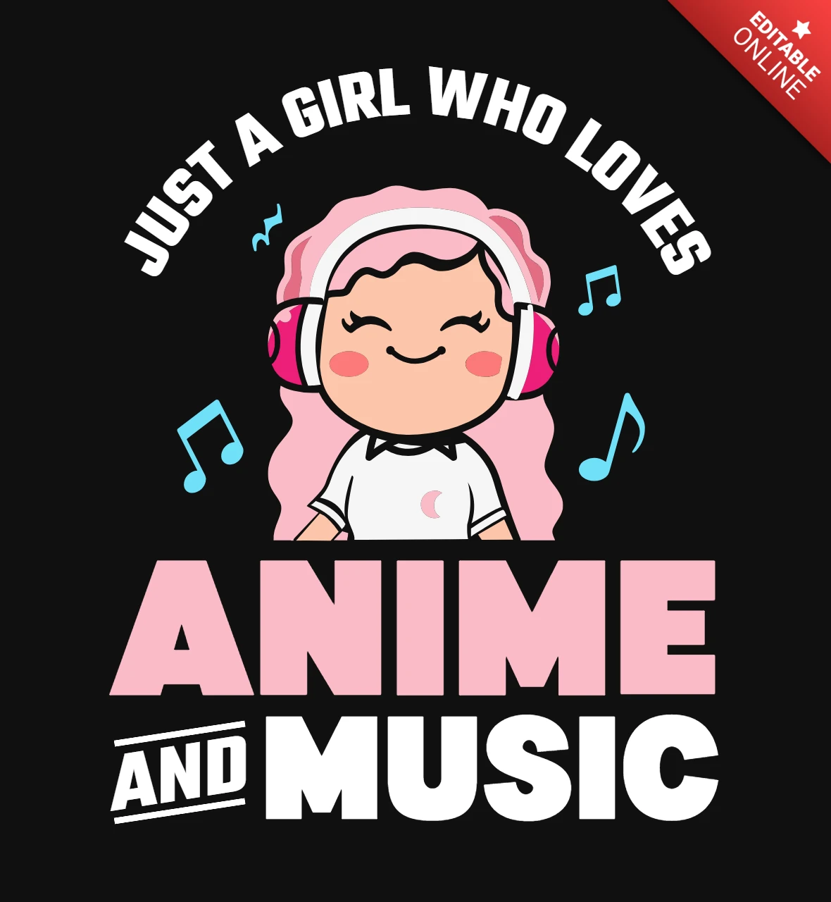 Dziewczyna kocha anime i projekt koszulki z muzyką