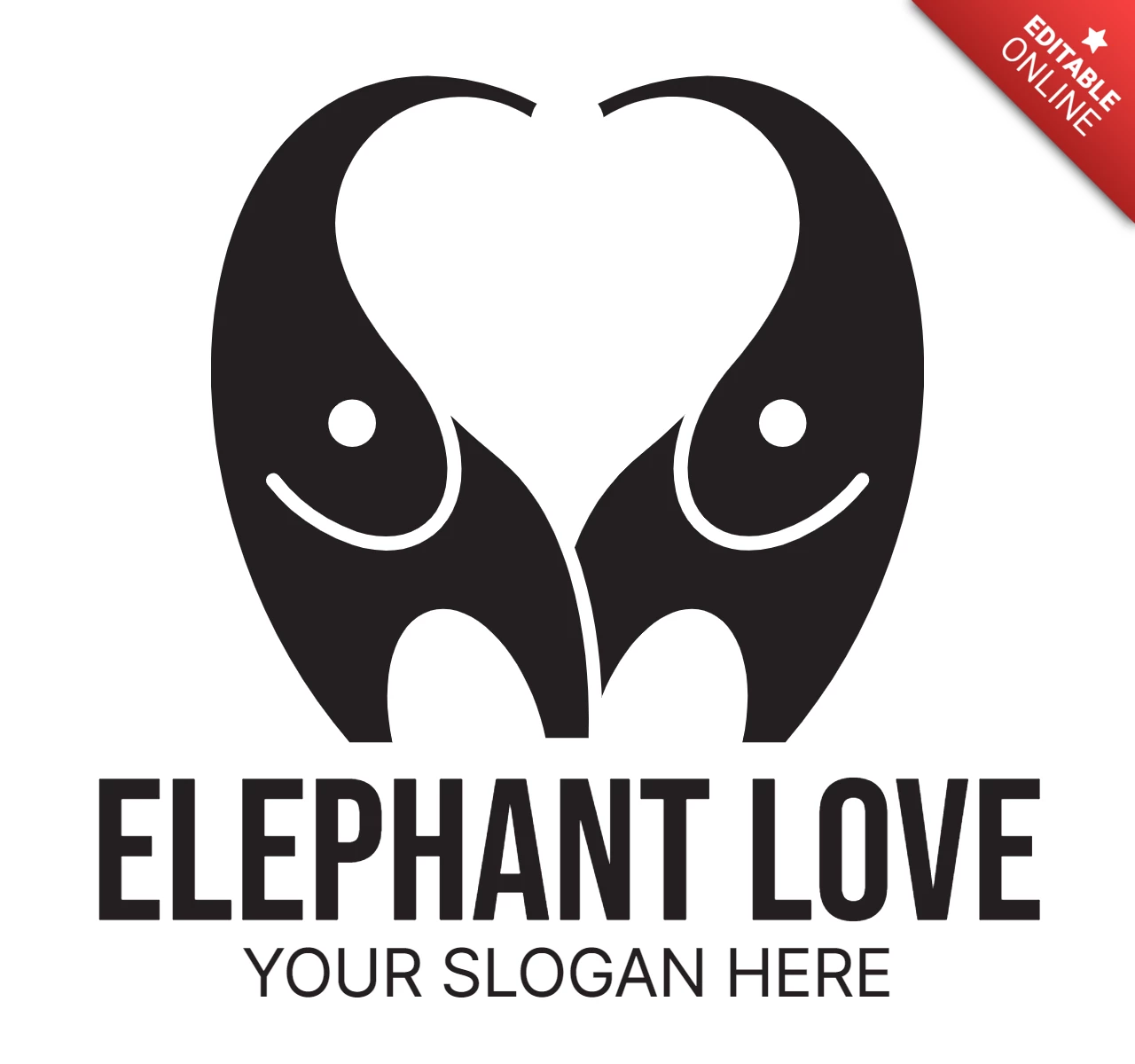 Modèle de logo de l'amour de l'éléphant noir