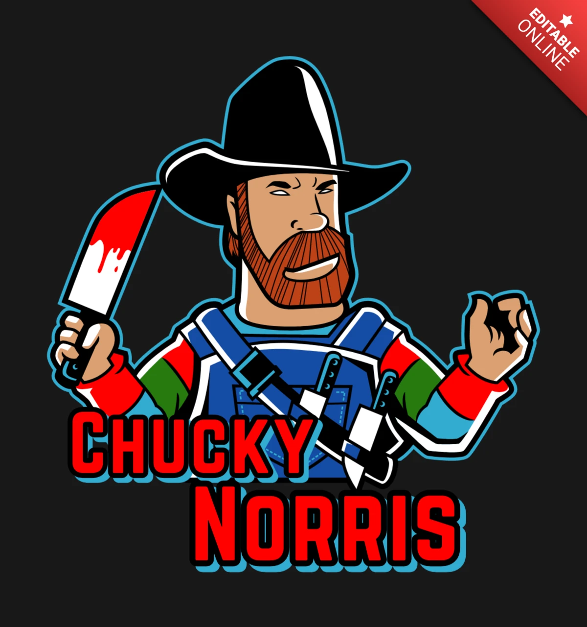 Modelo de design de camiseta de paródia do Chucky Norris