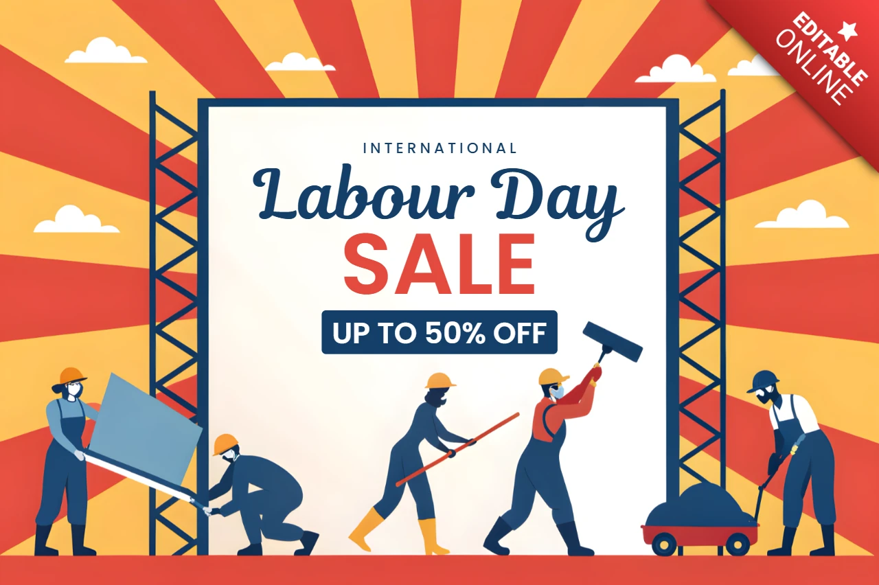 Labor Day Sale Werbevorlage - Retro illustriertes Design mit bis zu 50% Rabatt
