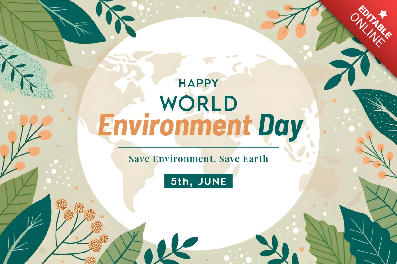 Template de design para o dia mundial do meio ambiente com elementos de folhagem e flores.
