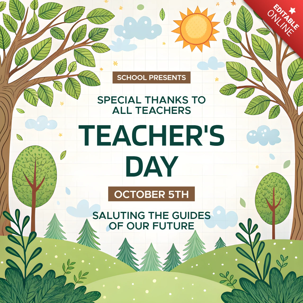 Editable Teacher's Day Celebration Template - Whimsical Nature Design