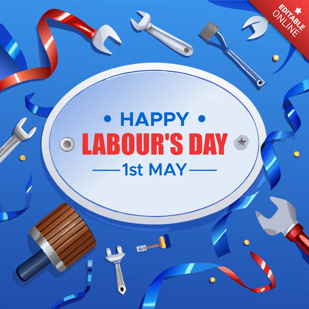Happy Labour's Day Design Template - Festive Tools and Ribbons Style