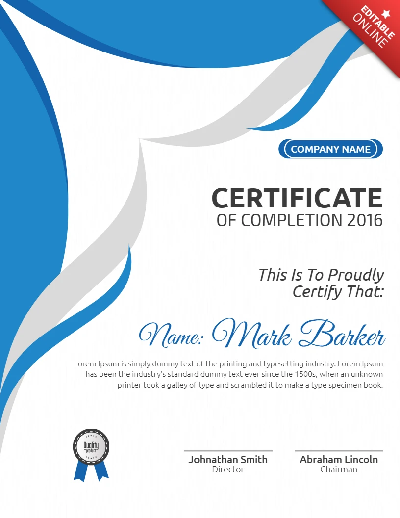 Modern Abstract Certificate Of Completion Post Design Template