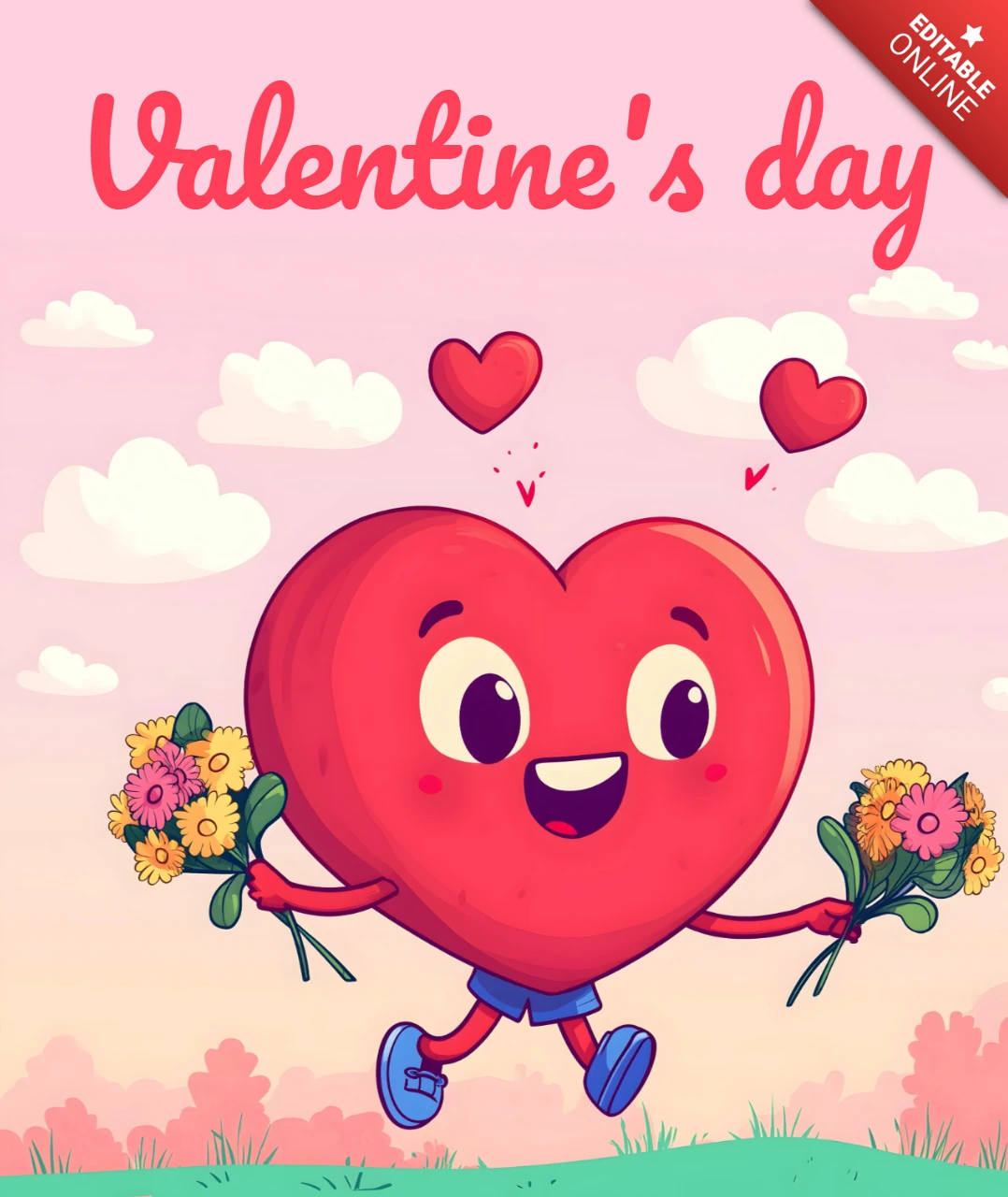 Valentinstag Herz Charakter Illustration Vorlage mit Blumen