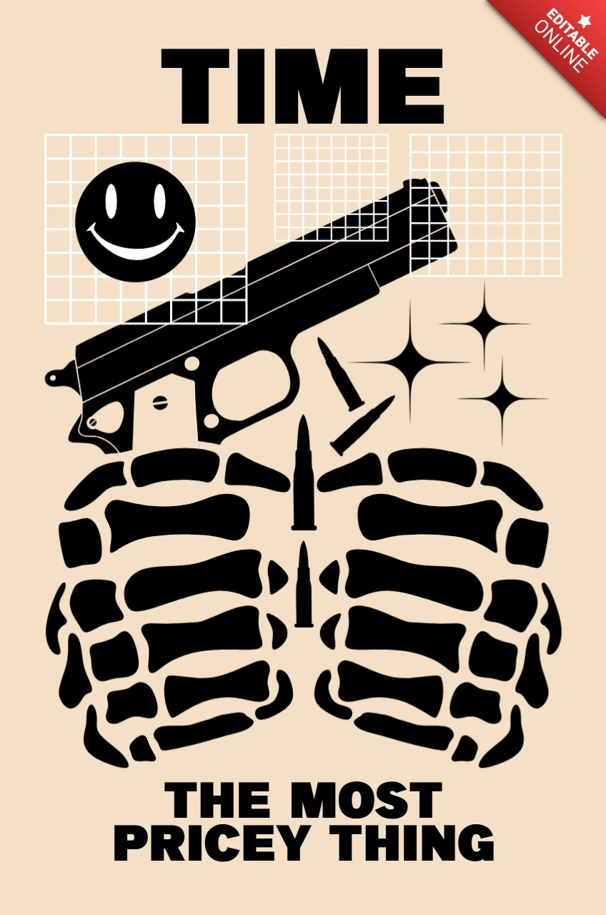 Modelo de design gráfico ousado com elementos de arma e caveira para vestuário